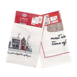 Country Club Pack of 3 Christmas Design 100% Cotton Tea Towels