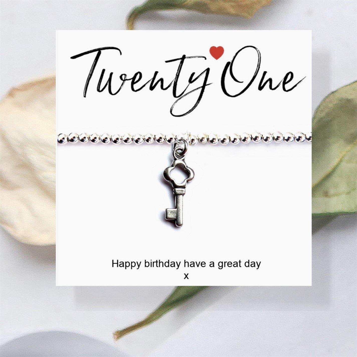 Silver - Aye Do Gifts - 21st Birthday Beaded Bracelet & Card 611-CD-SBkey - 1