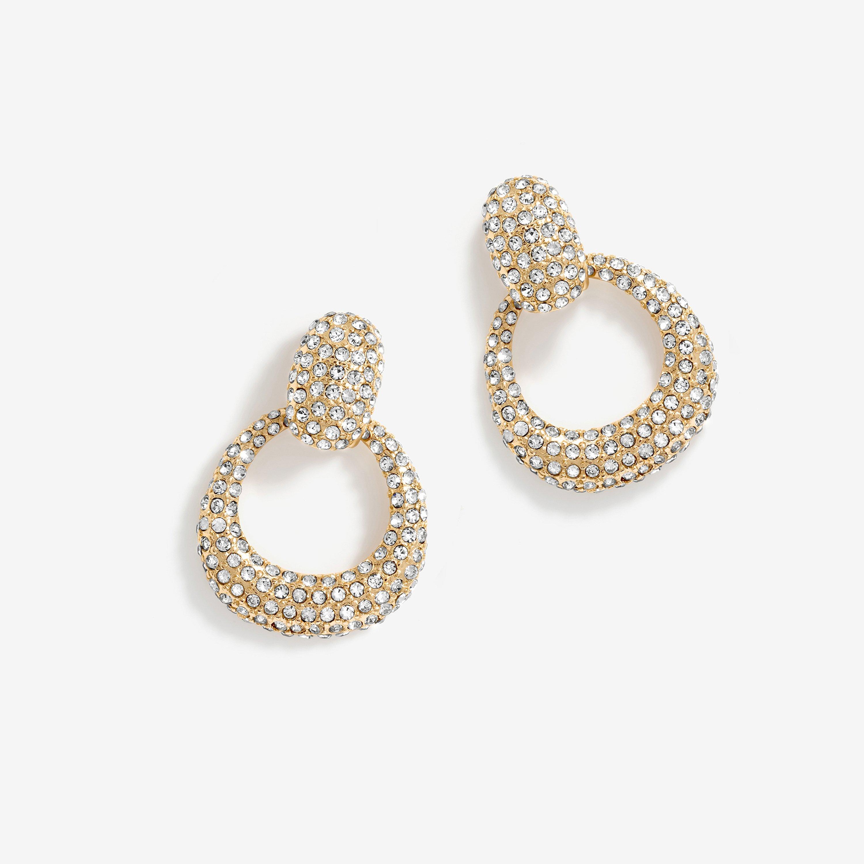 Gold - Mood - Gold Crystal Doorknocker Drop Earrings - 1