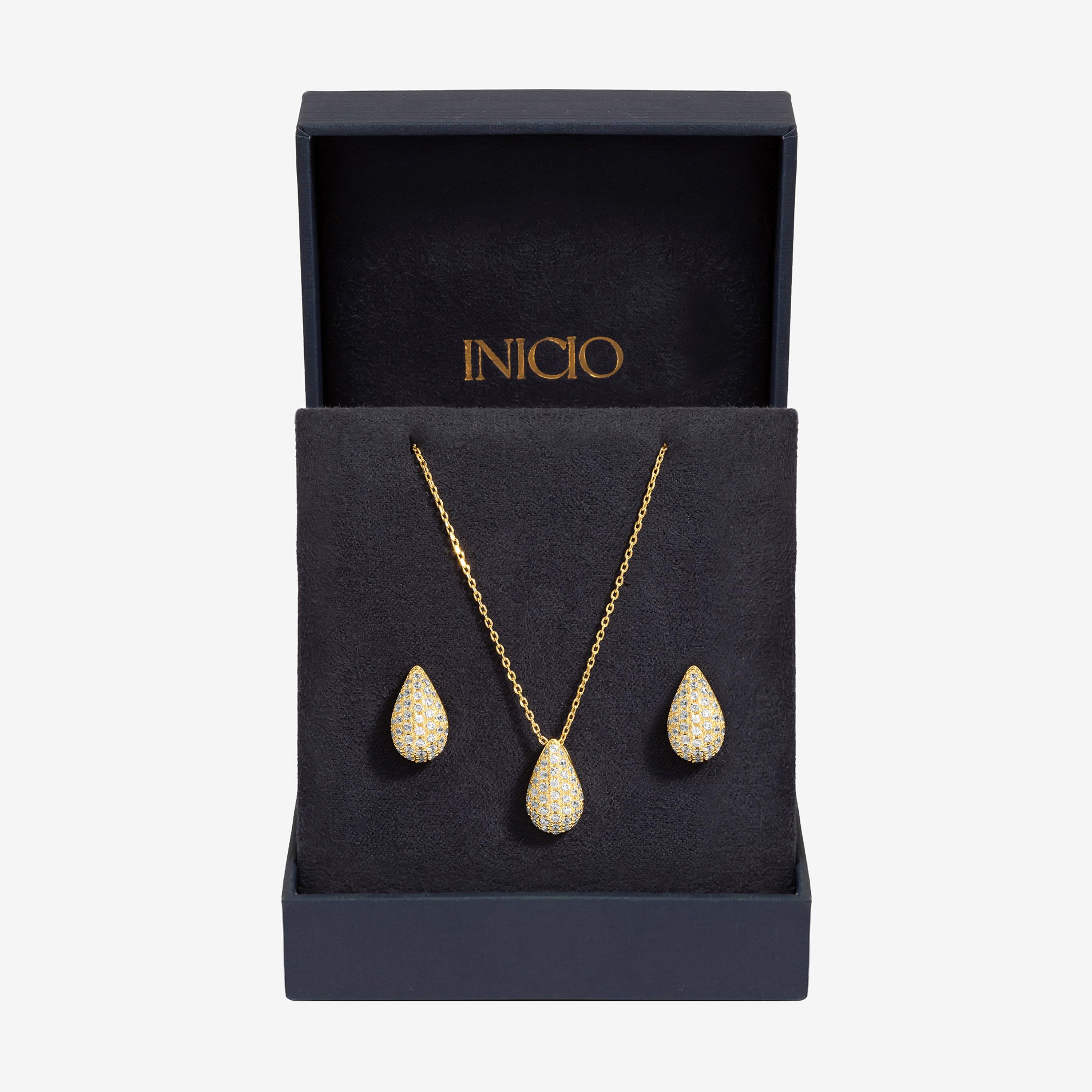 Gold - Inicio - Gold Plated Cubic Zirconia Teardrop Set - Gift Box - 1