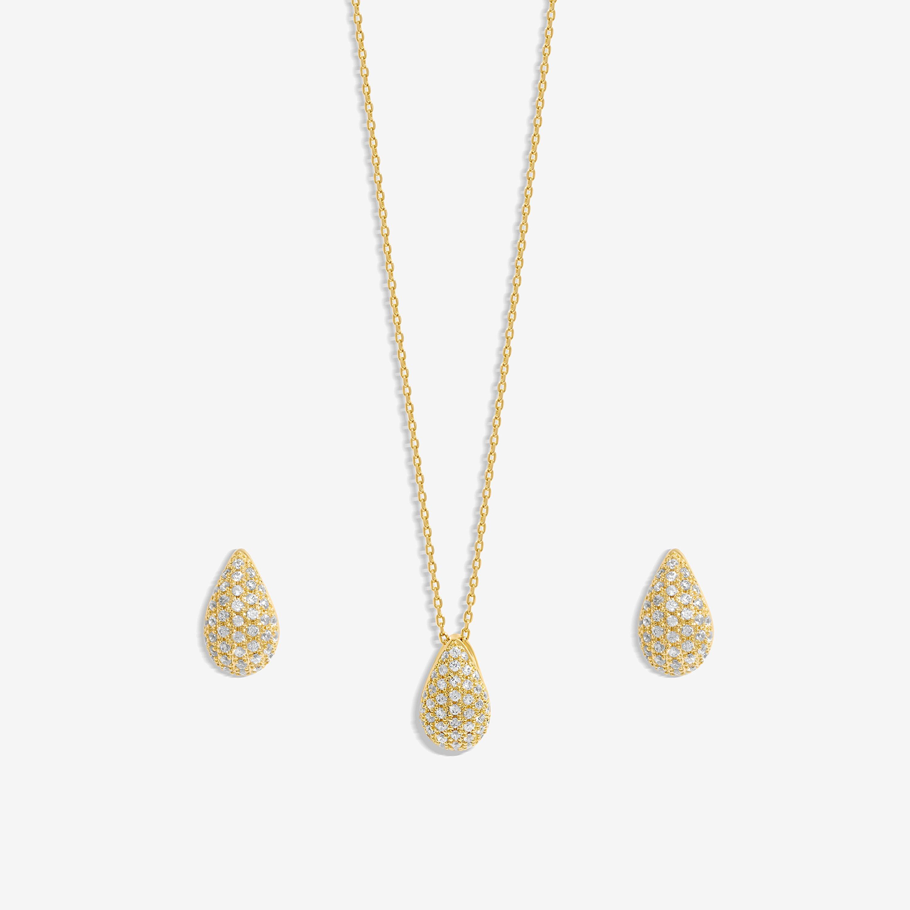 Gold - Inicio - Gold Plated Cubic Zirconia Teardrop Set - Gift Box - 2