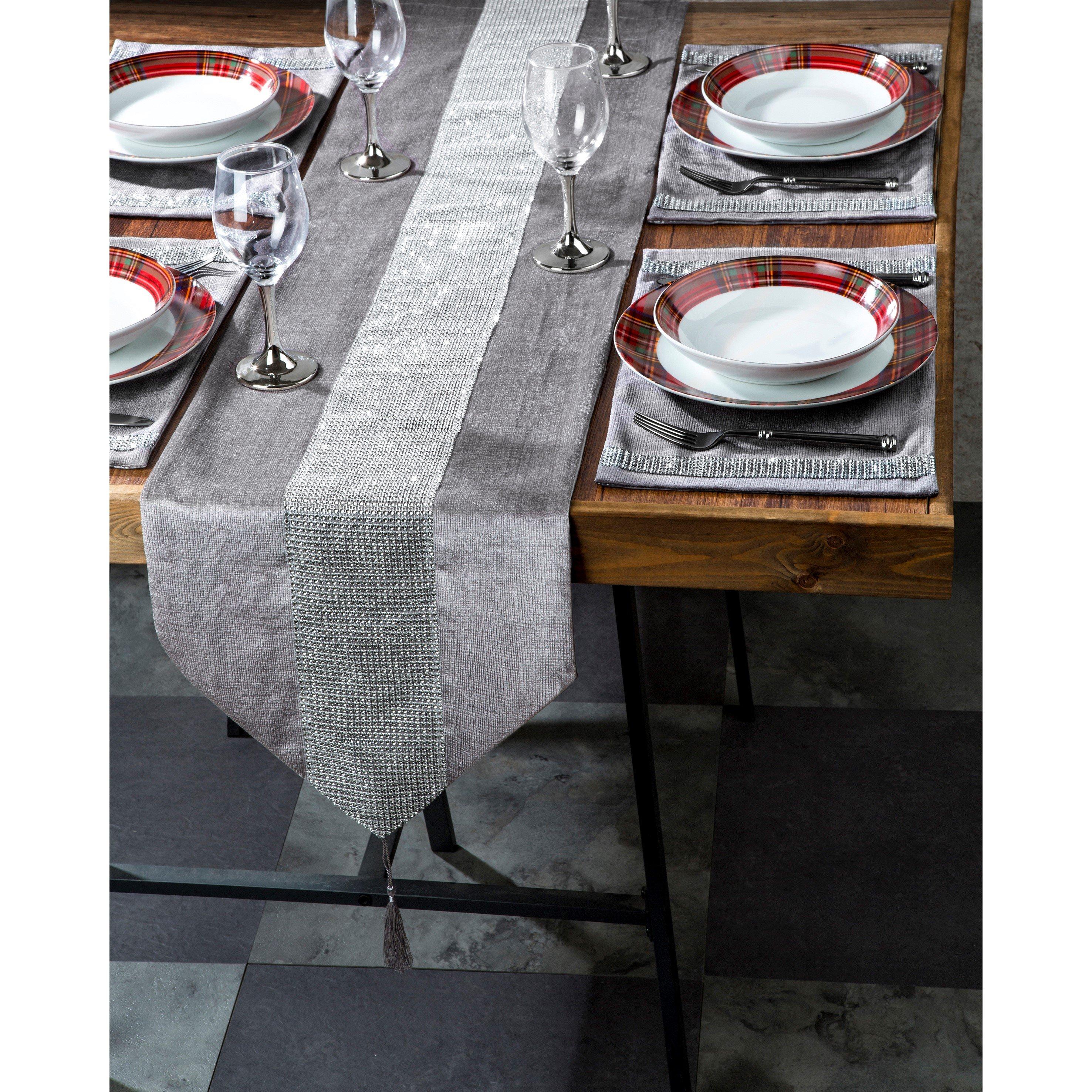 Waterside  7Pc Diamante Runner Set Silver