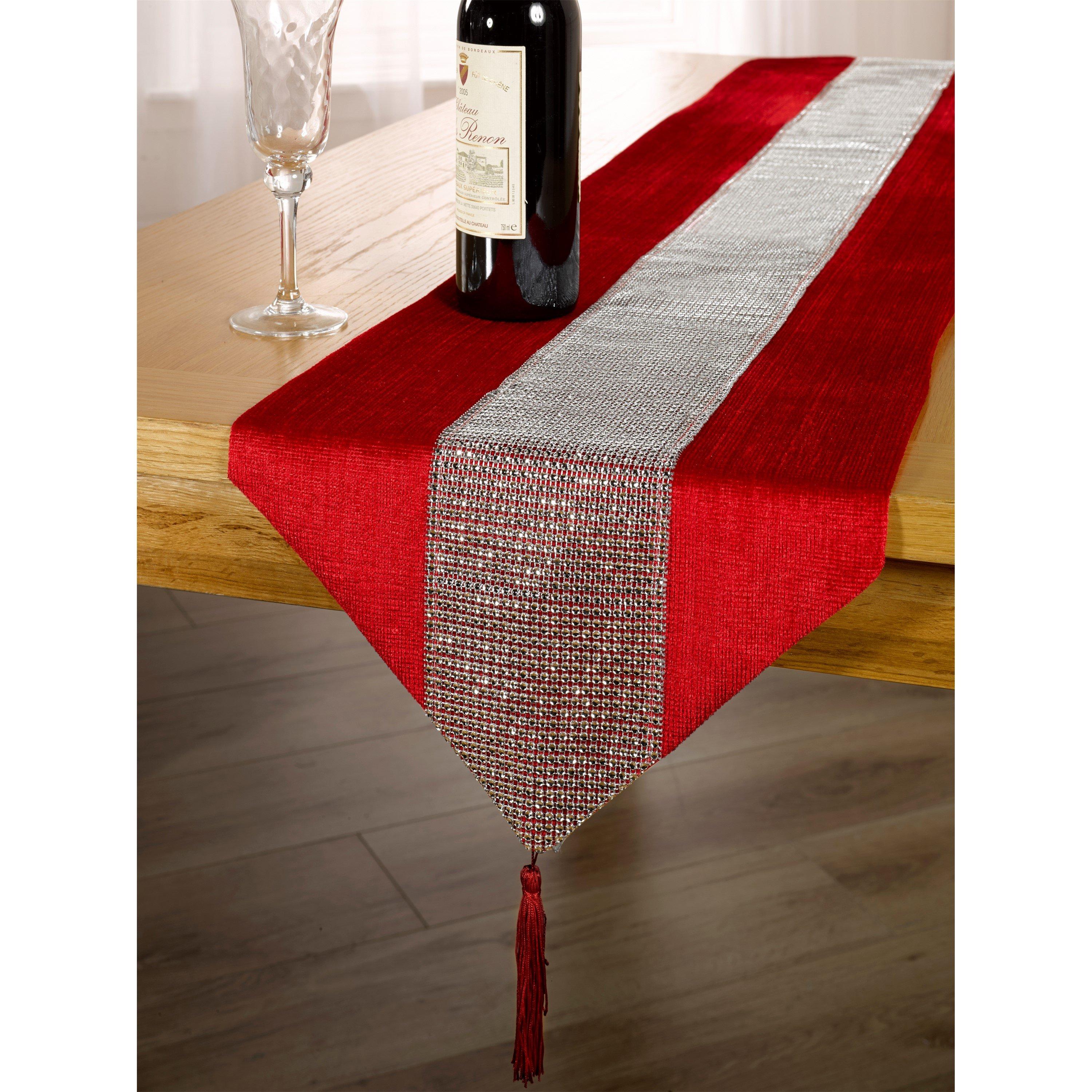 Red - Waterside - 7pc Velvet Red Dimante Runner Set - 1