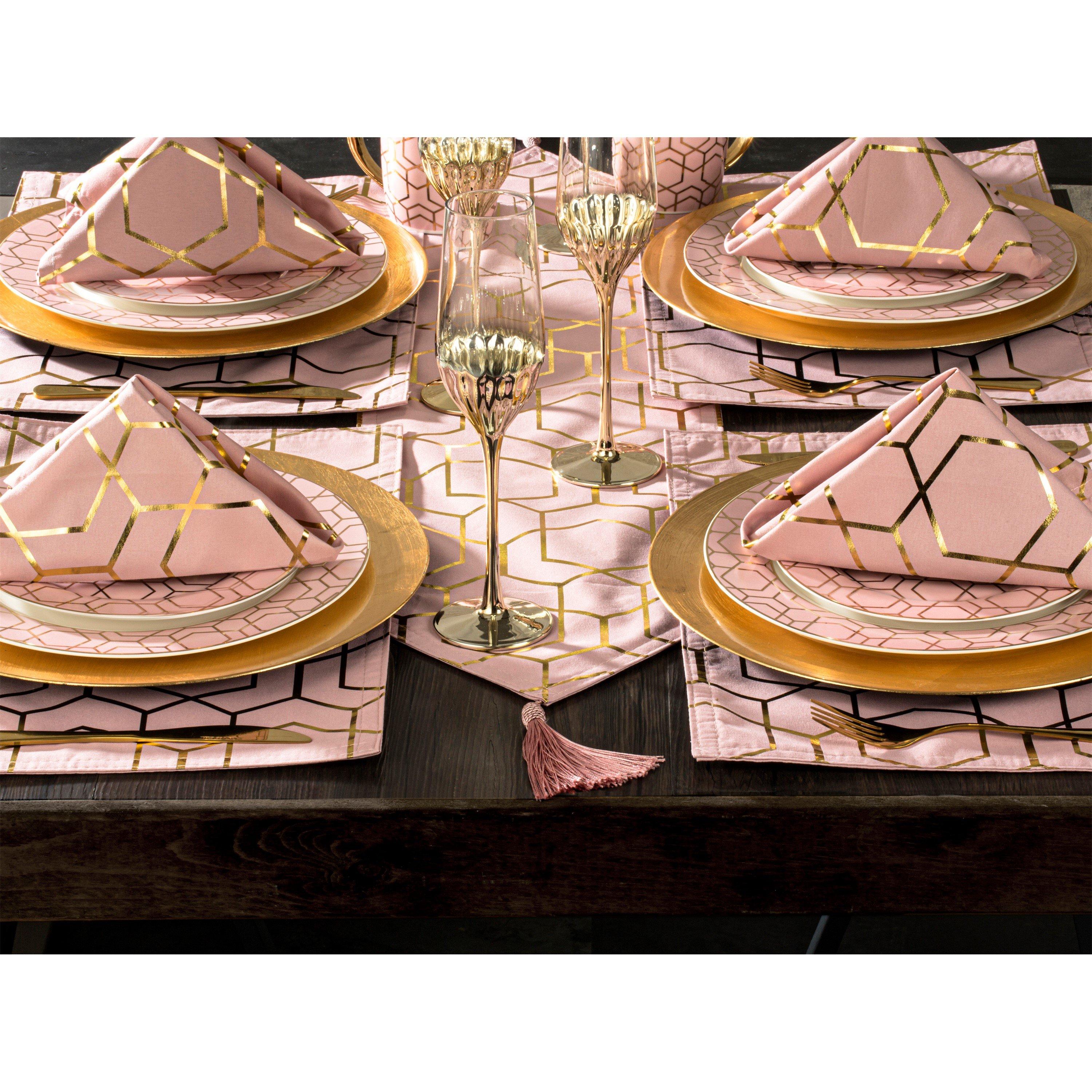 Pink - Waterside - 9pc Tullulah Pink & Gold Runner Set - 1