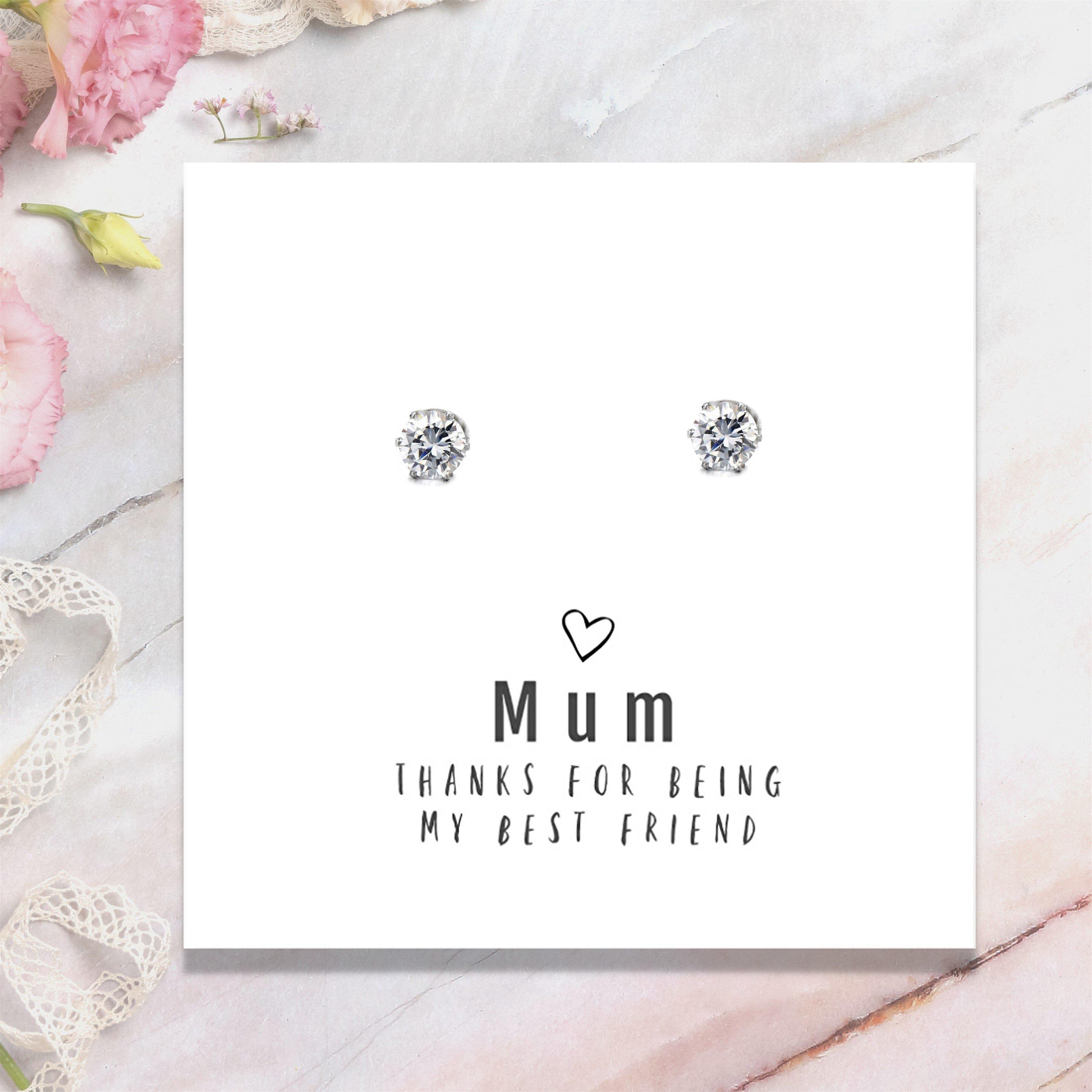 Silver / Clear - Aye Do Gifts - Mum Best Friend Earrings msg cd 00803-CD-STDdia6 - 1