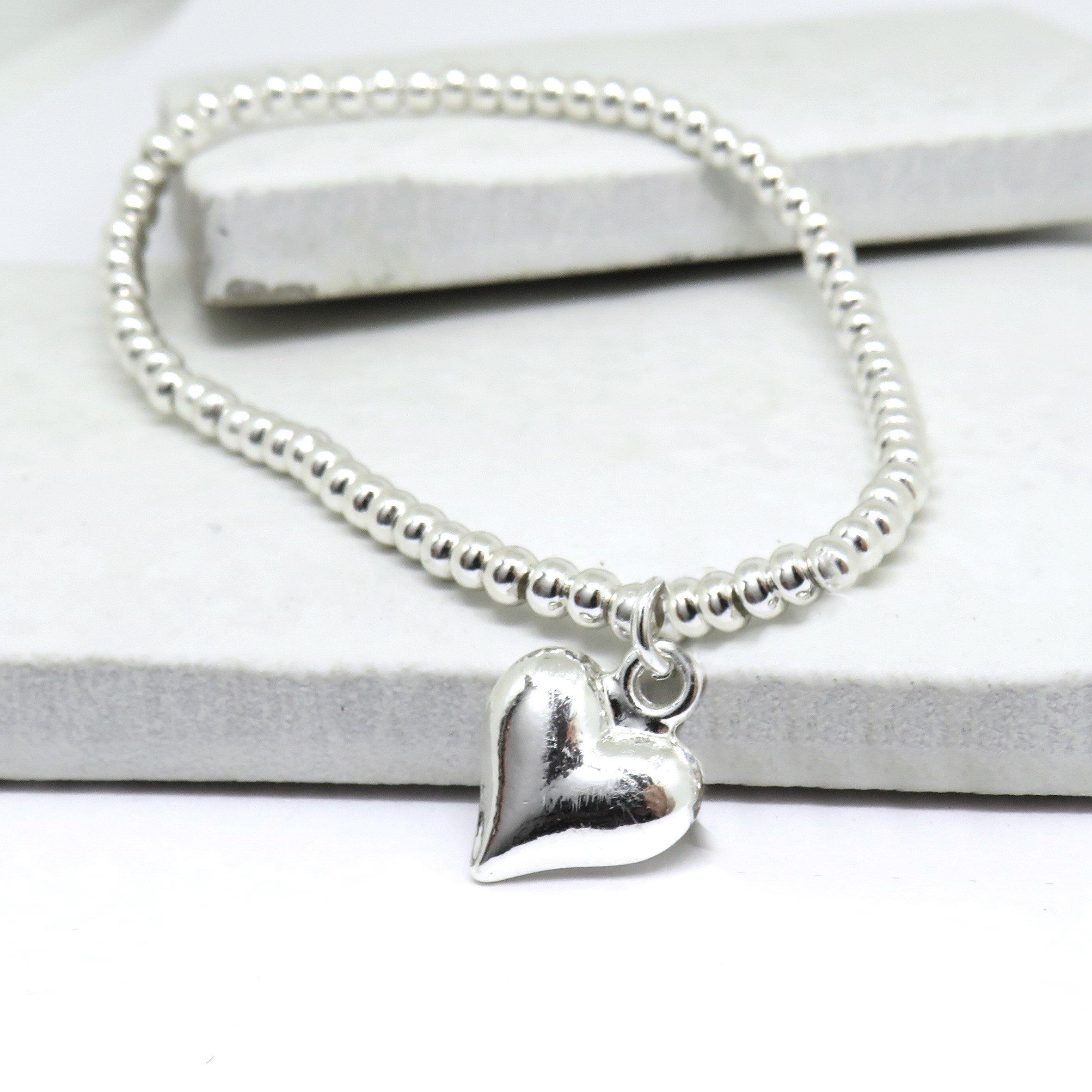 Silver - Aye Do Gifts - Silver Puff Heart Beaded Bracelet 5191-NP-SB-hrt - 1