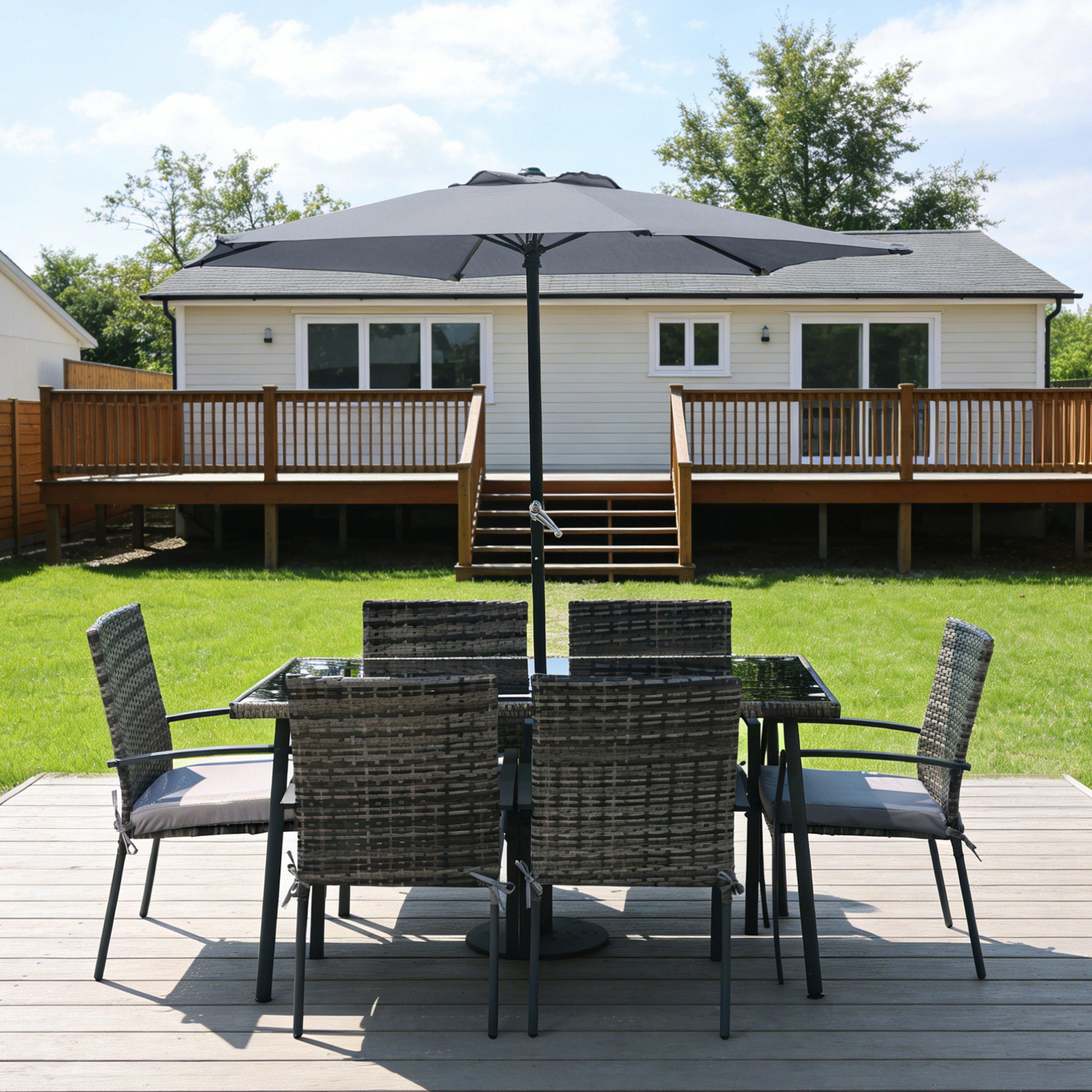 Grey - Linea - 8-Piece Glass Top Rattan Weather Resistant Garden Dining Set - 1