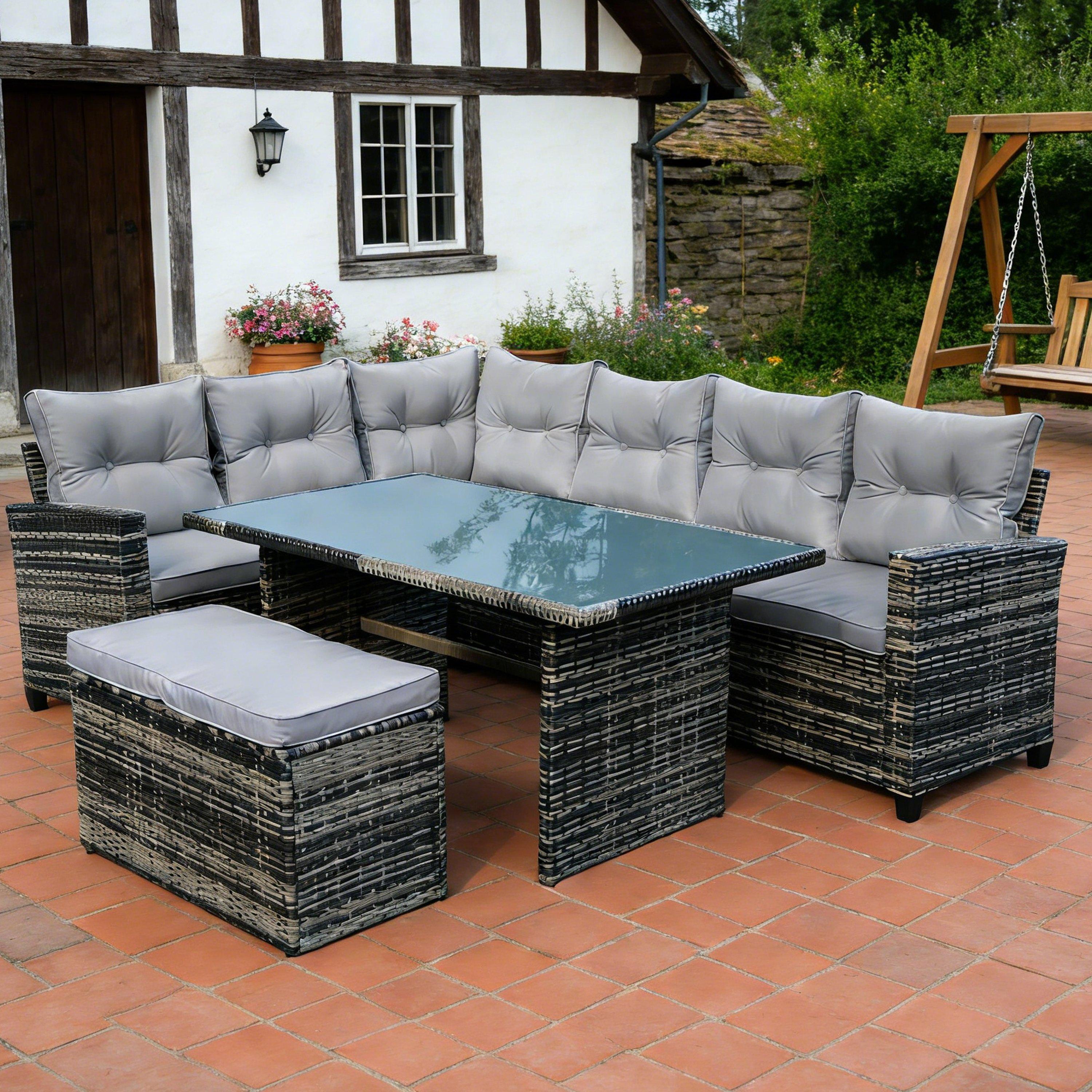 Grey - Linea - 6-Piece Rattan Weather Resistant Garden Dining Set - 1