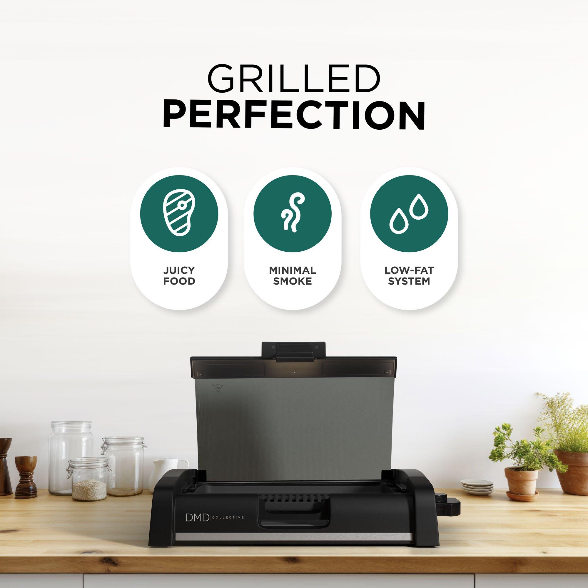 Black - DMD Collective - Smokeless Electric Barbecue Grill with Glass Lid - 3