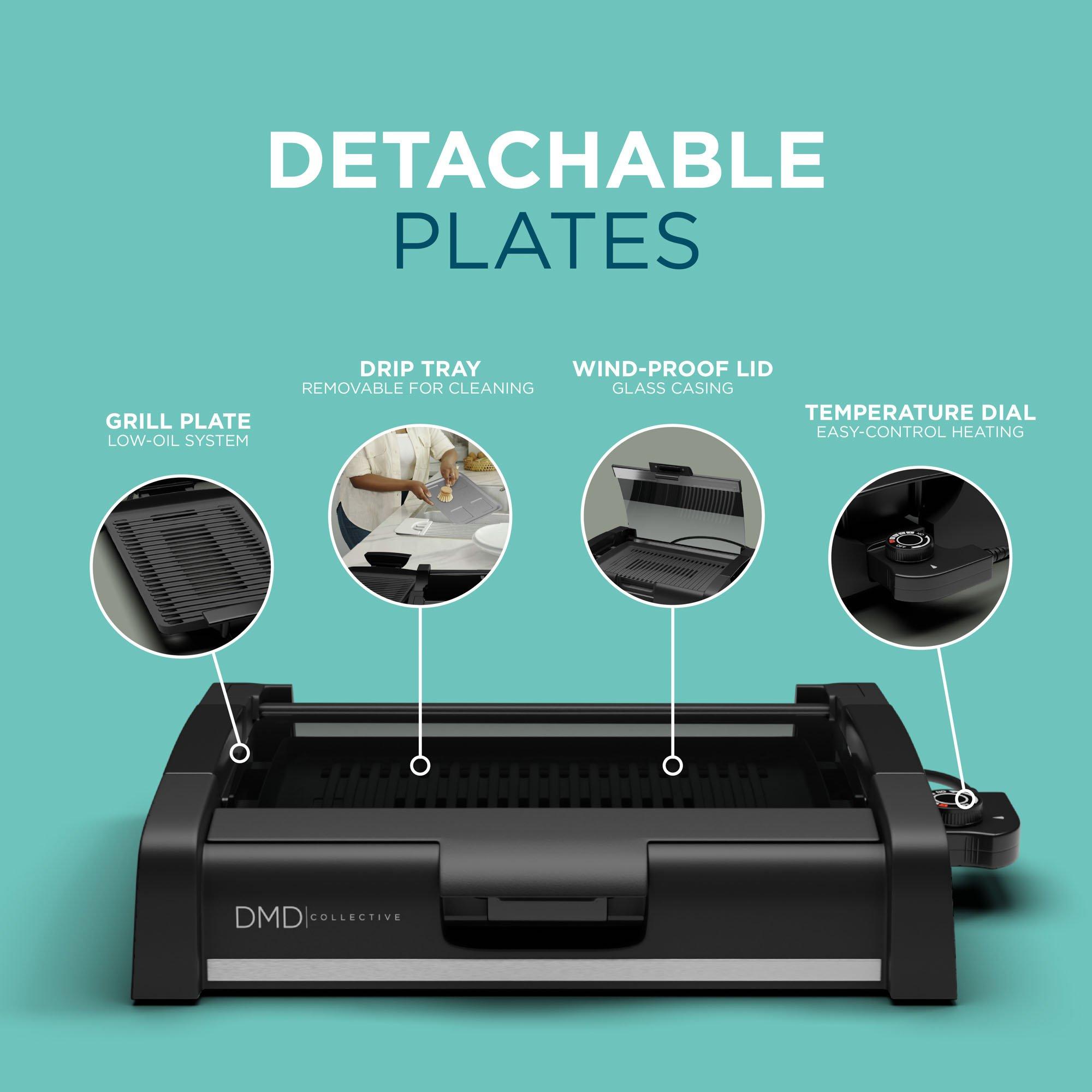 Black - DMD Collective - Smokeless Electric Barbecue Grill with Glass Lid - 6