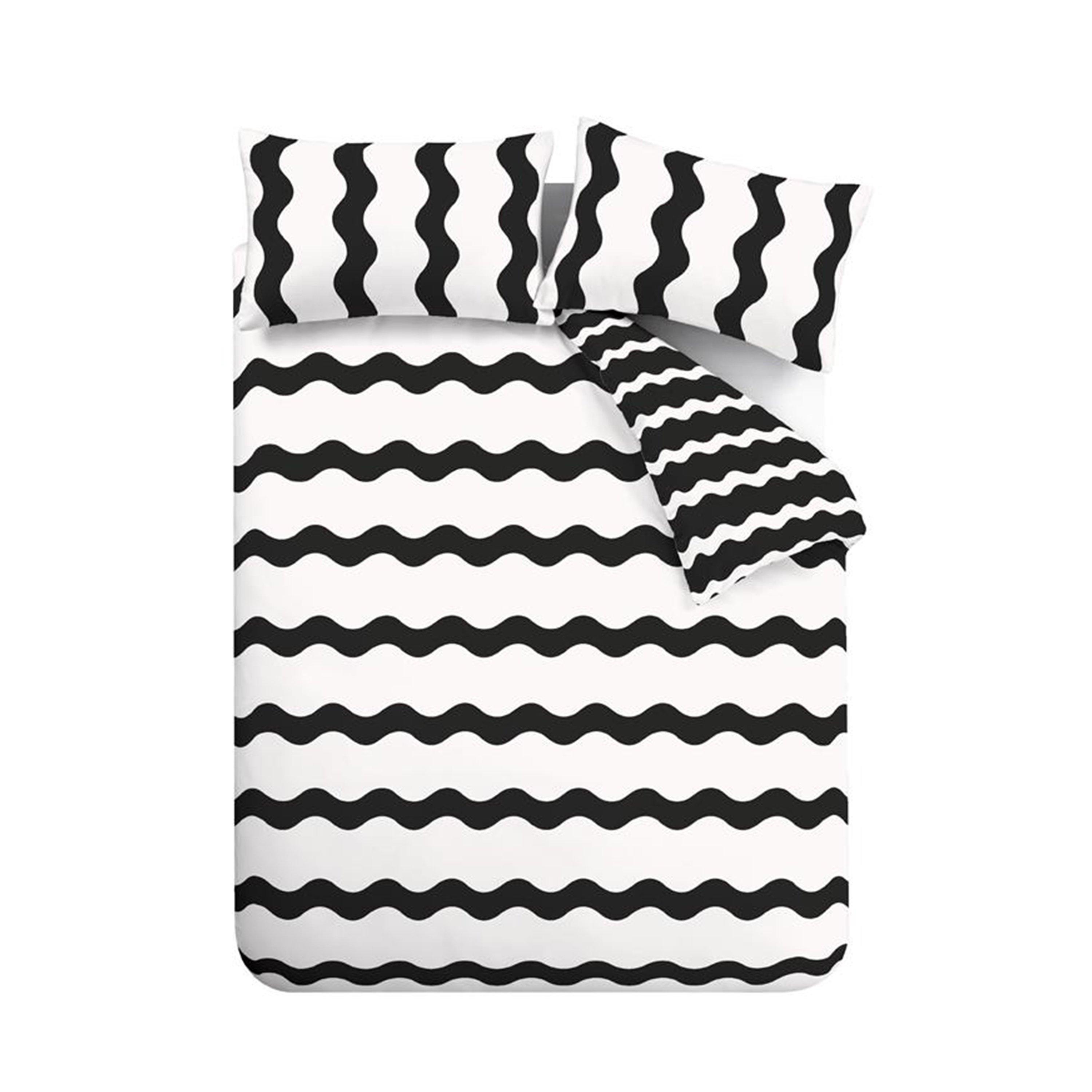 Black / White - Sassy B - Waves Reversible Duvet Cover Set - 5