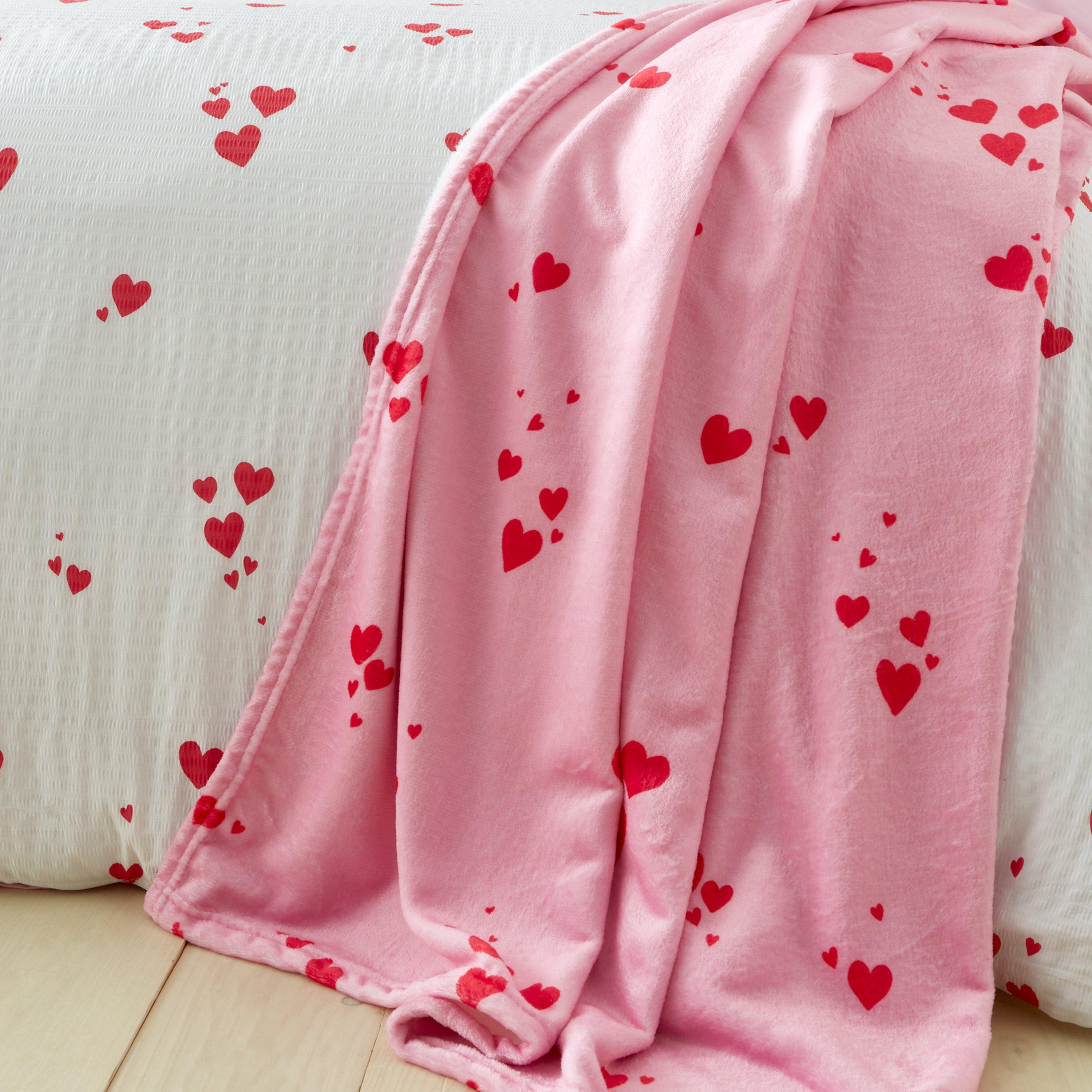 Pink - Catherine Lansfield - Heart Cosy Fleece Oversized Blanket Throw - 3
