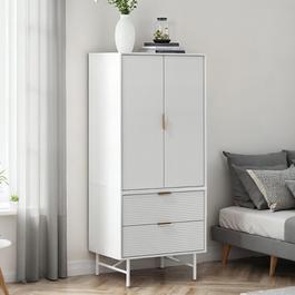 Cottonfy UK White Striped Wardrobe Storage Cabinet