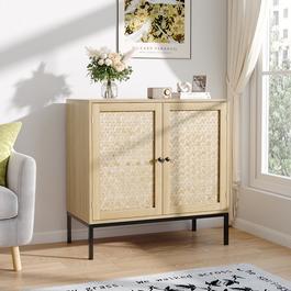 Cottonfy UK Rustic Bamboo Sideboard with Woven Doors
