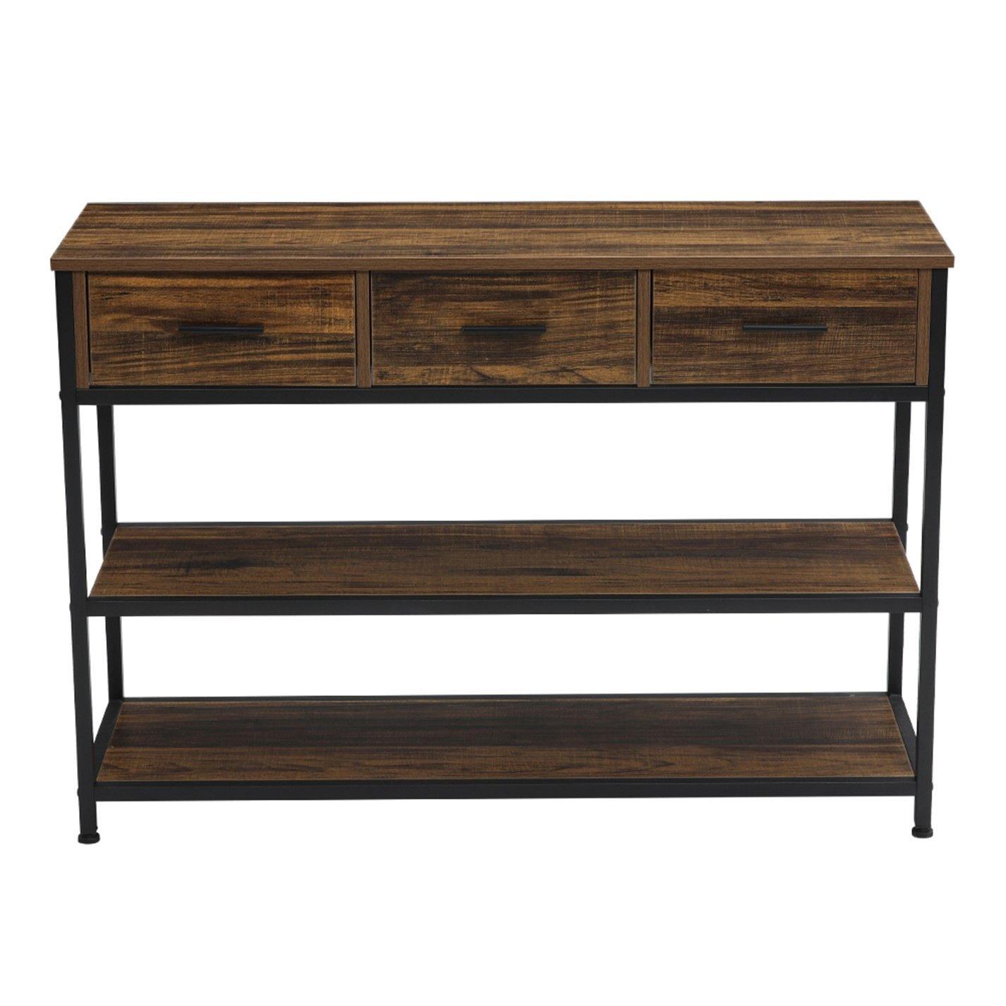 Dark Brown - Kabinet UK - Vintage Console Table with Drawers and Shelves - 4