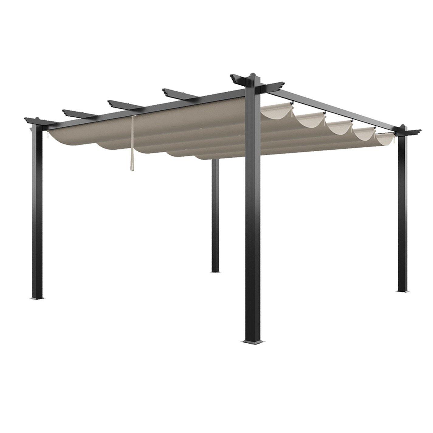 Black And Beige - Breeins - 13x13ft Aluminium Pergola with Retractable Roof - 3