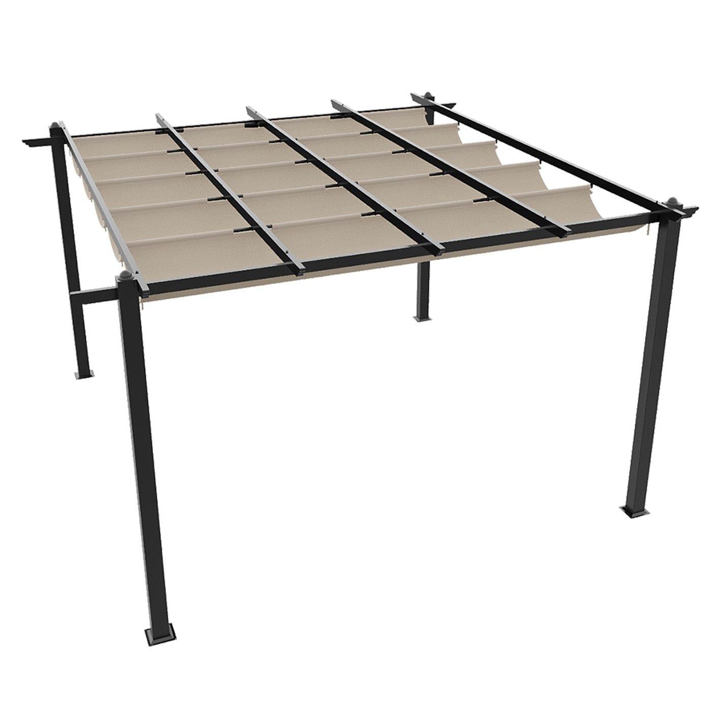 Black And Beige - Breeins - 13x13ft Aluminium Pergola with Retractable Roof - 5