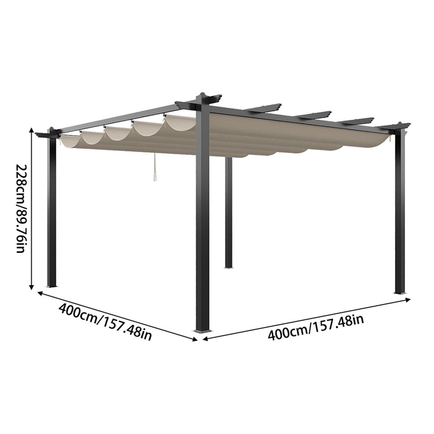 Black And Beige - Breeins - 13x13ft Aluminium Pergola with Retractable Roof - 10