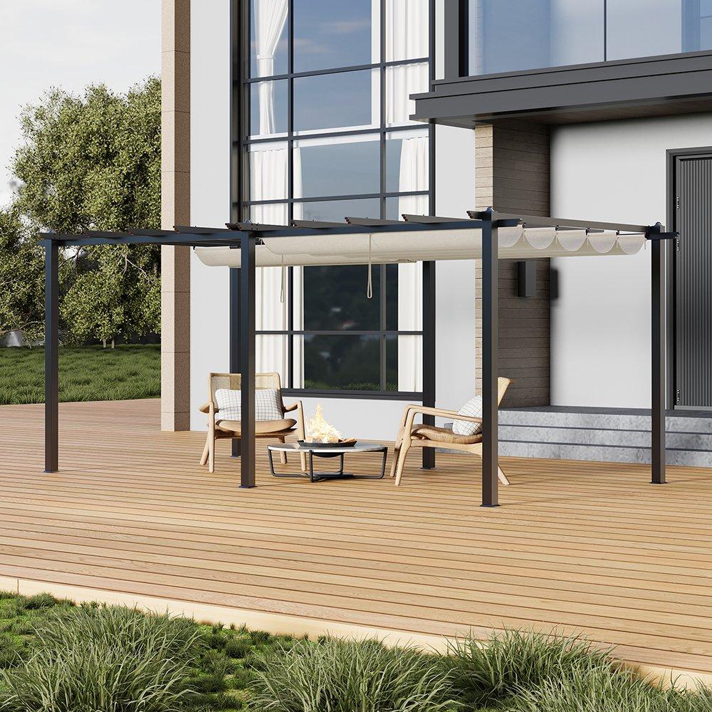 Black And Beige - Breeins - 10x20ft Aluminium Pergola with Retractable Roof - 2