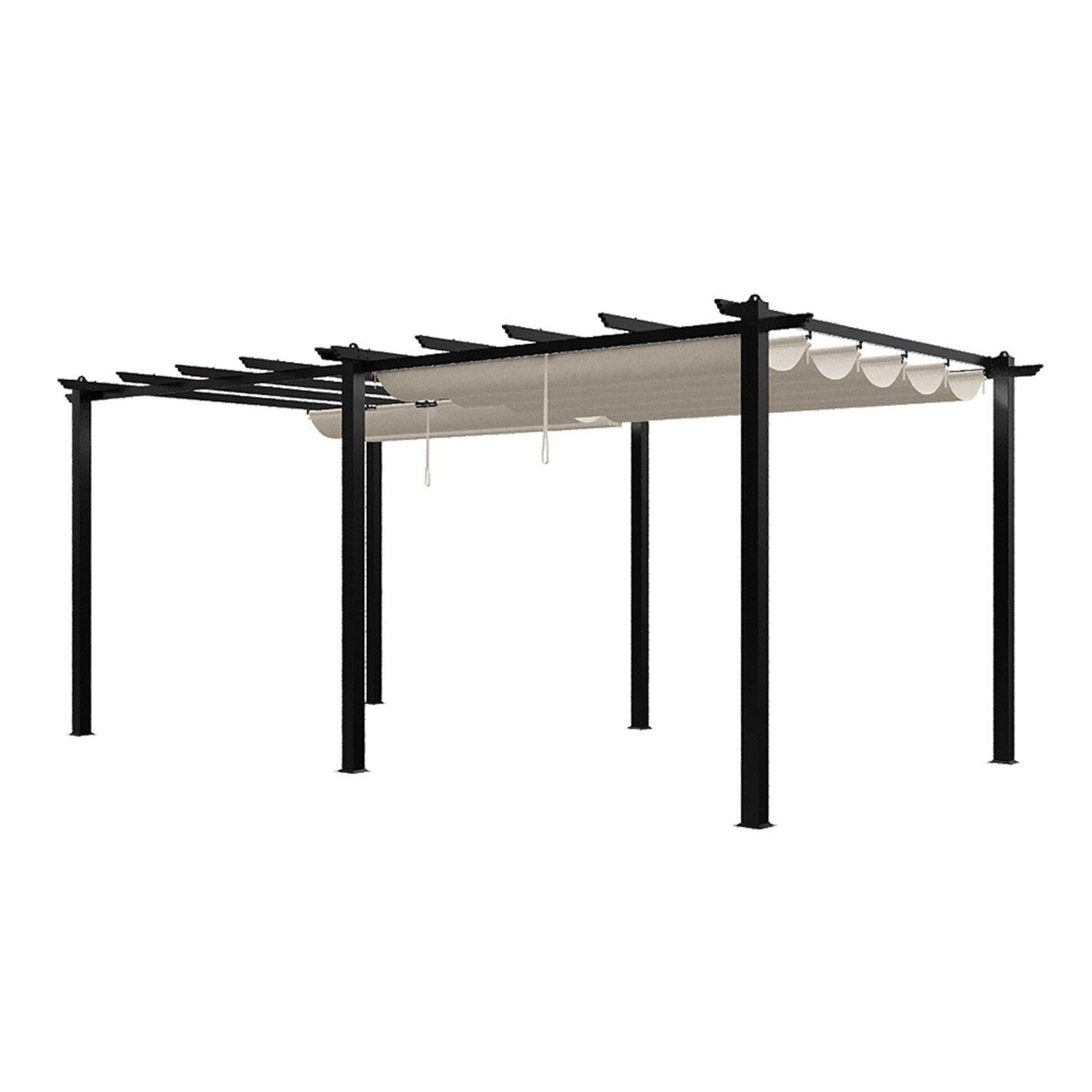 Black And Beige - Breeins - 10x20ft Aluminium Pergola with Retractable Roof - 3