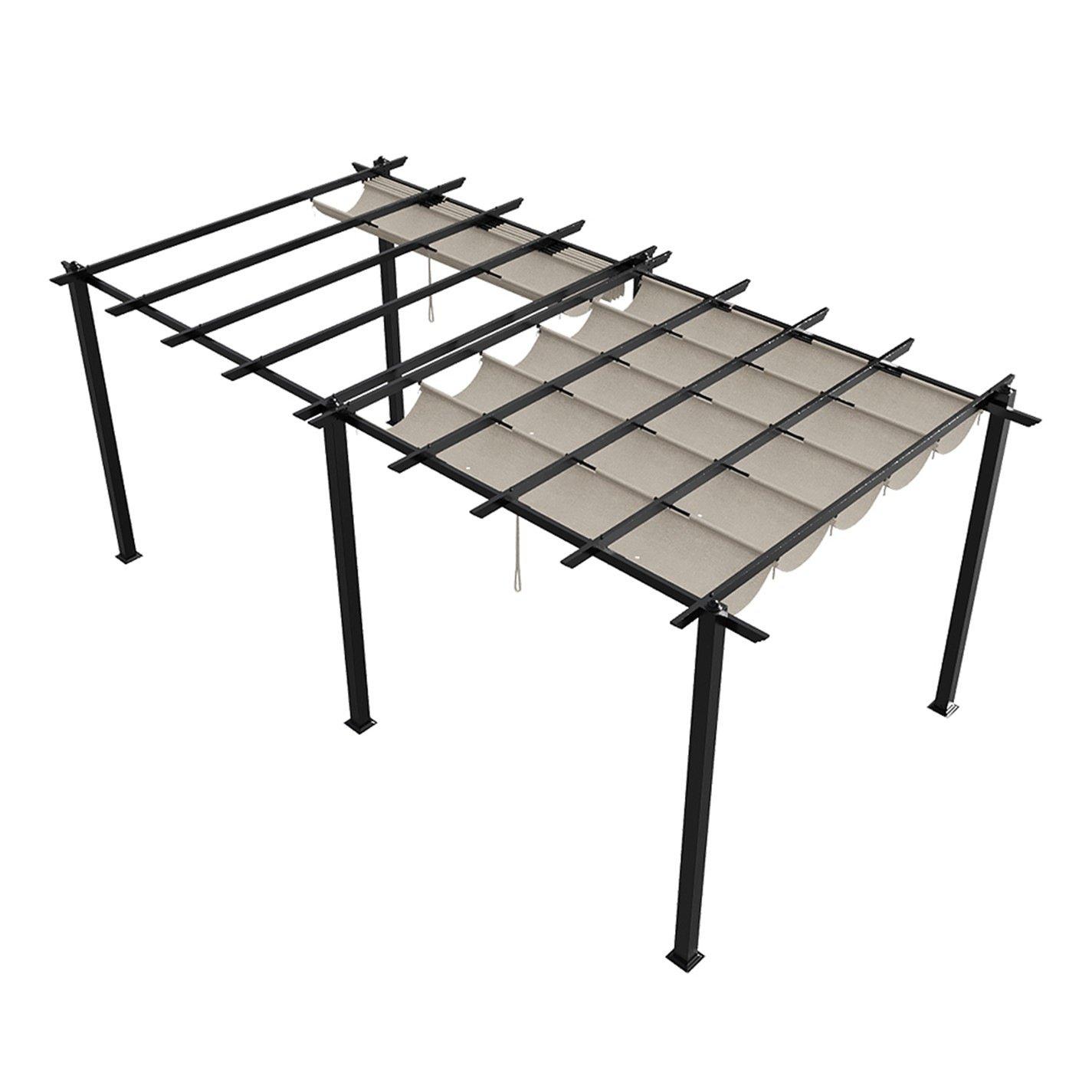 Black And Beige - Breeins - 10x20ft Aluminium Pergola with Retractable Roof - 5