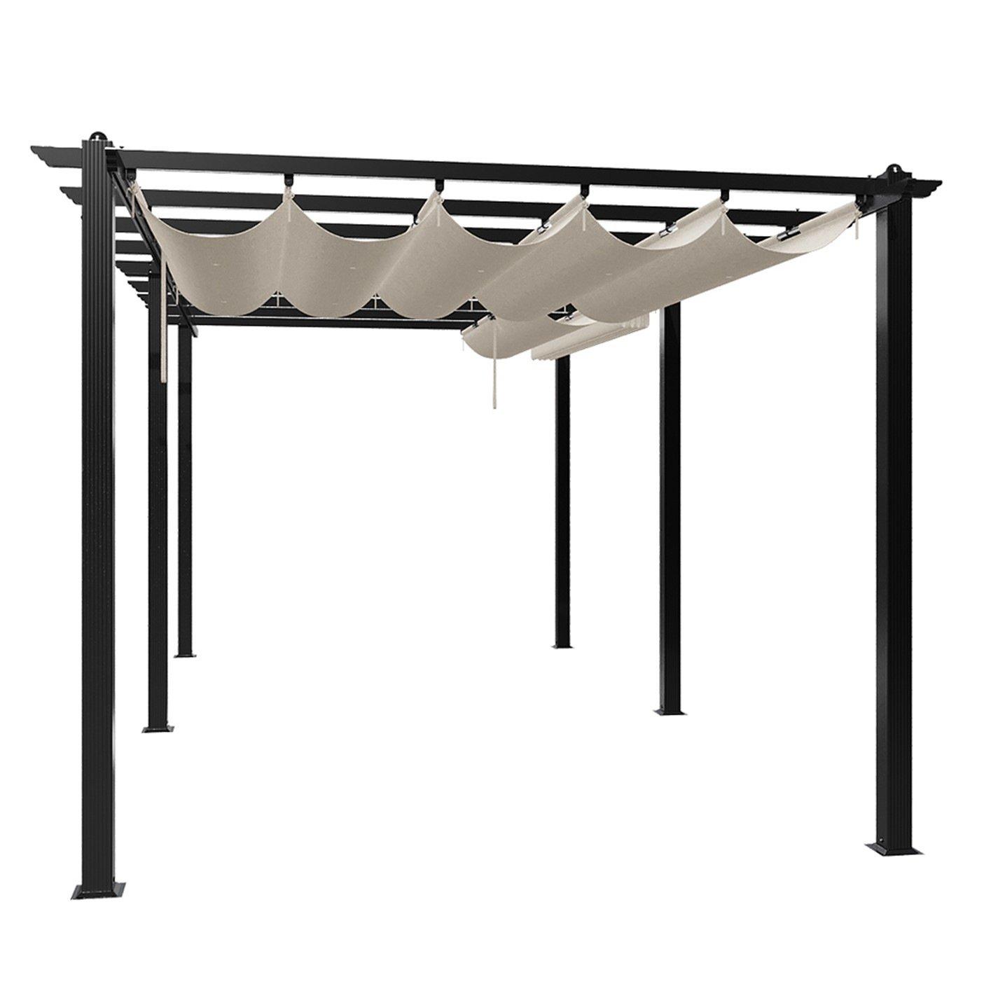 Black And Beige - Breeins - 10x20ft Aluminium Pergola with Retractable Roof - 6