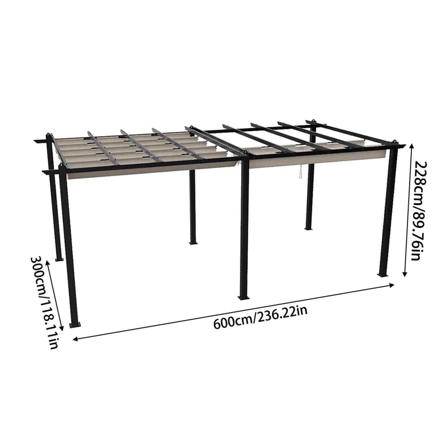 Black And Beige - Breeins - 10x20ft Aluminium Pergola with Retractable Roof - 10