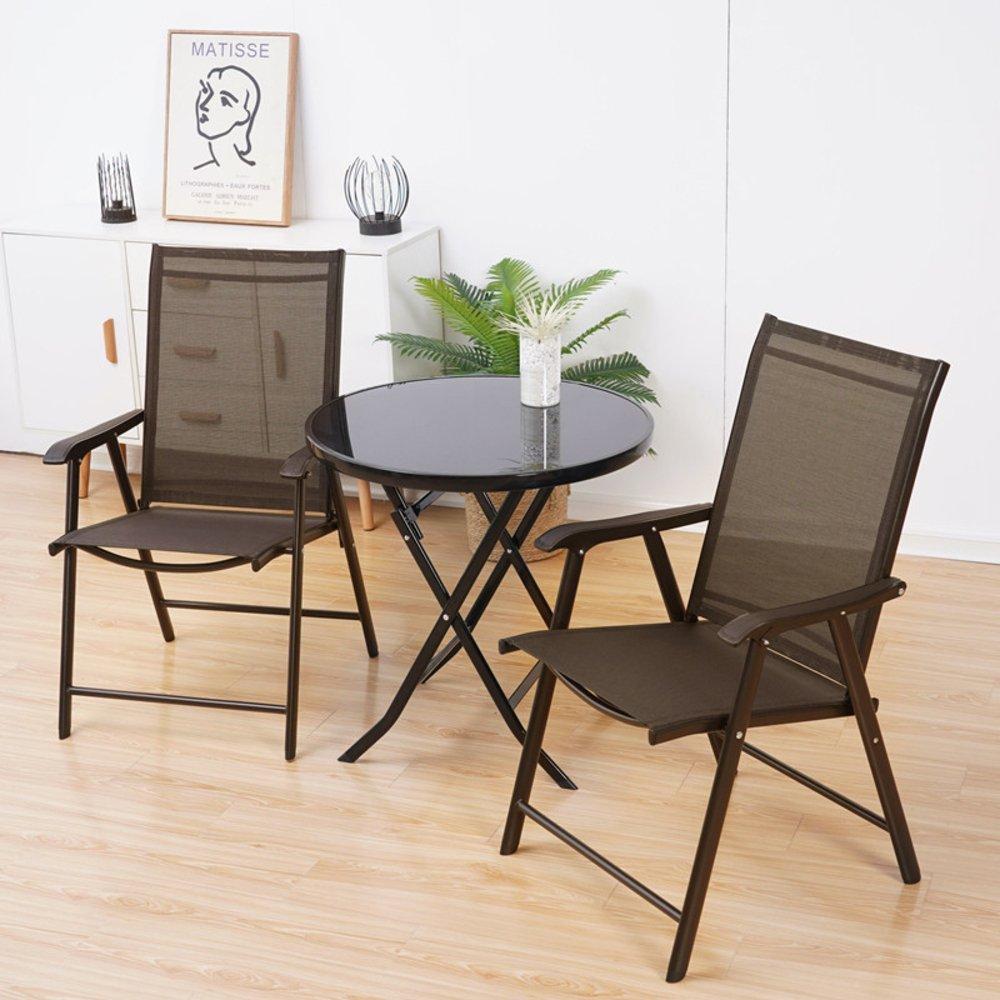 Brown - Breeins - Foldable Fabric Chairs Set of 2 Metal Frame - 1
