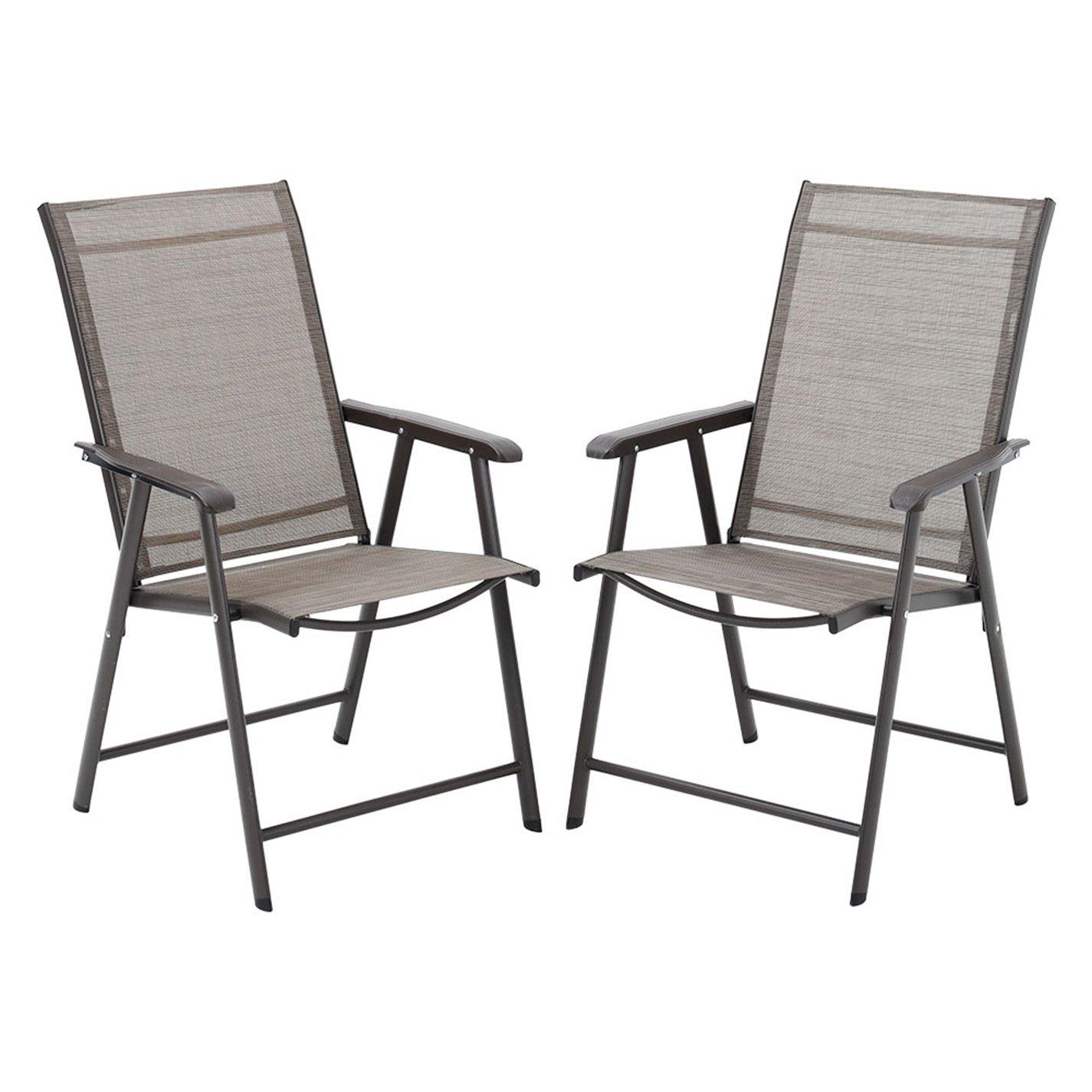 Brown - Breeins - Foldable Fabric Chairs Set of 2 Metal Frame - 8
