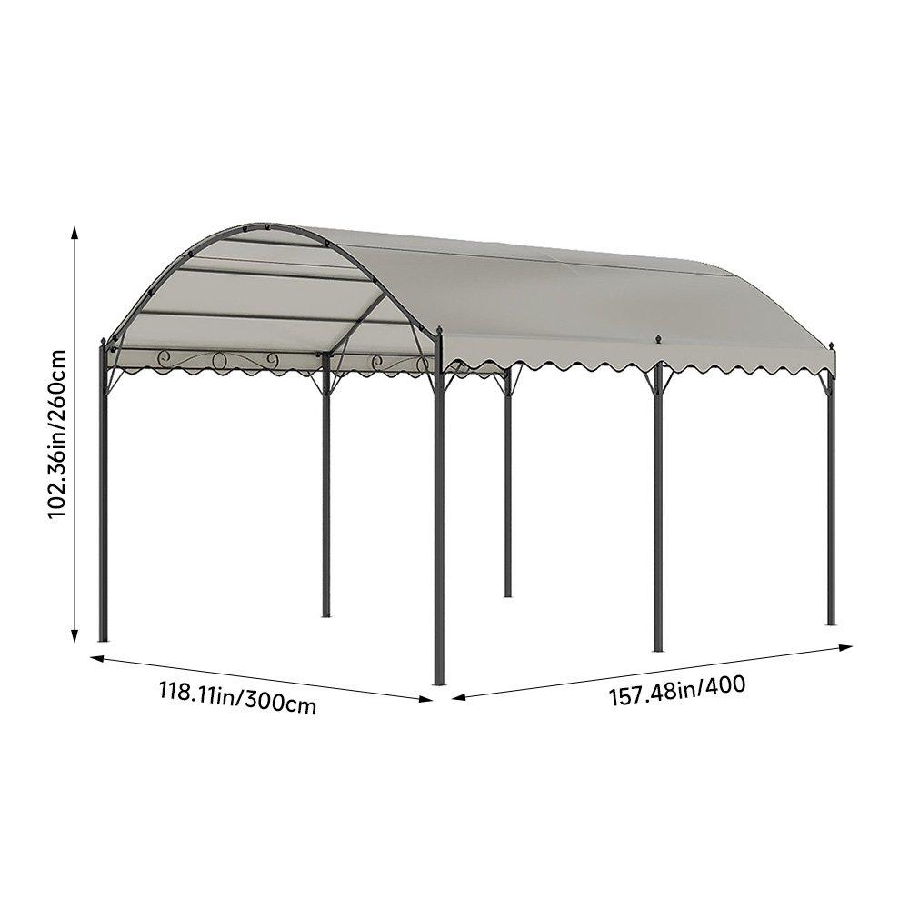 Black And White - Breeins - 13x10ft Outdoor Metal Arched Pergola with Canopy - 4