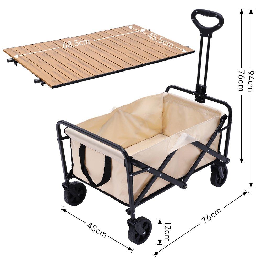 Beige - Breeins - Folding Trolley with Adjustable Tabletop - 9