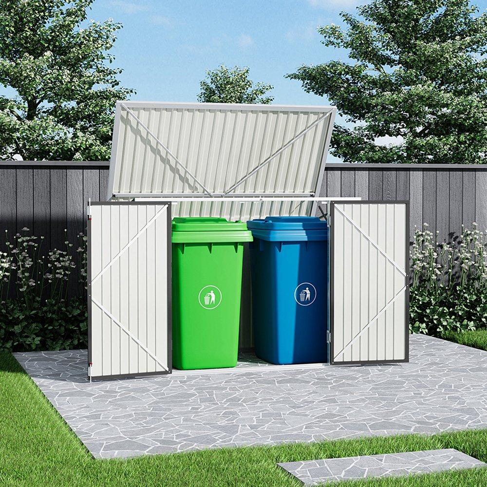 Black - Breeins - Steel Trash Can Storage Shed Recycle Bin - 3