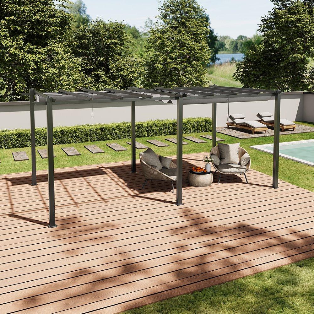 Black And Light - Breeins - 10x20ft Aluminium Pergola with Retractable Roof - 2