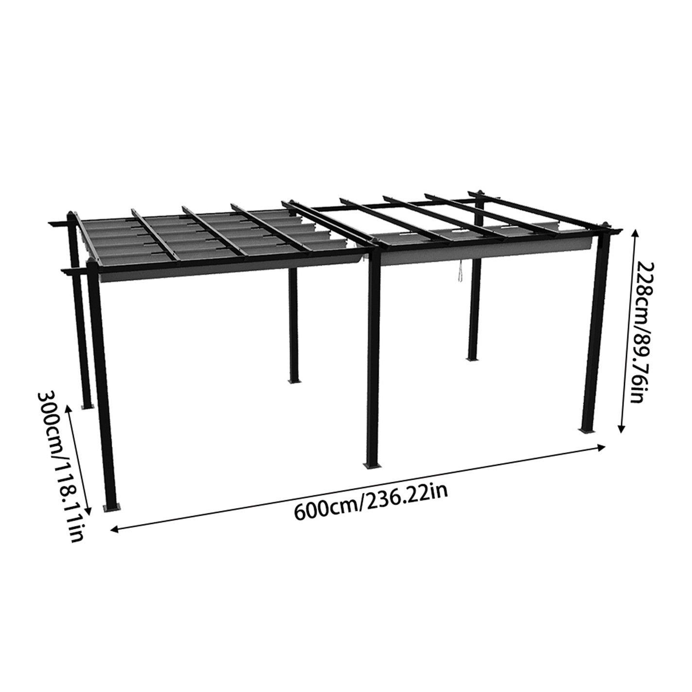 Black And Light - Breeins - 10x20ft Aluminium Pergola with Retractable Roof - 10