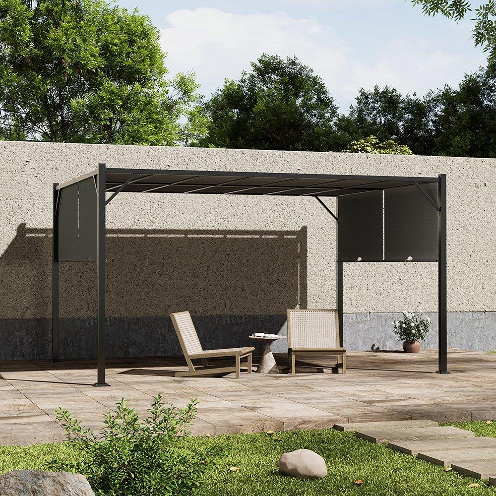 Black And Grey - Breeins - Outdoor Pergola with Retractable Canopy - 2