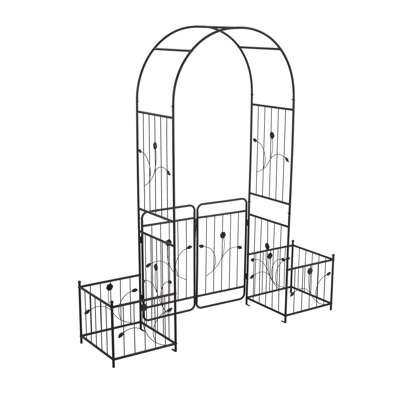 Black - Breeins - Black Metal Garden Arch with Gate - 4