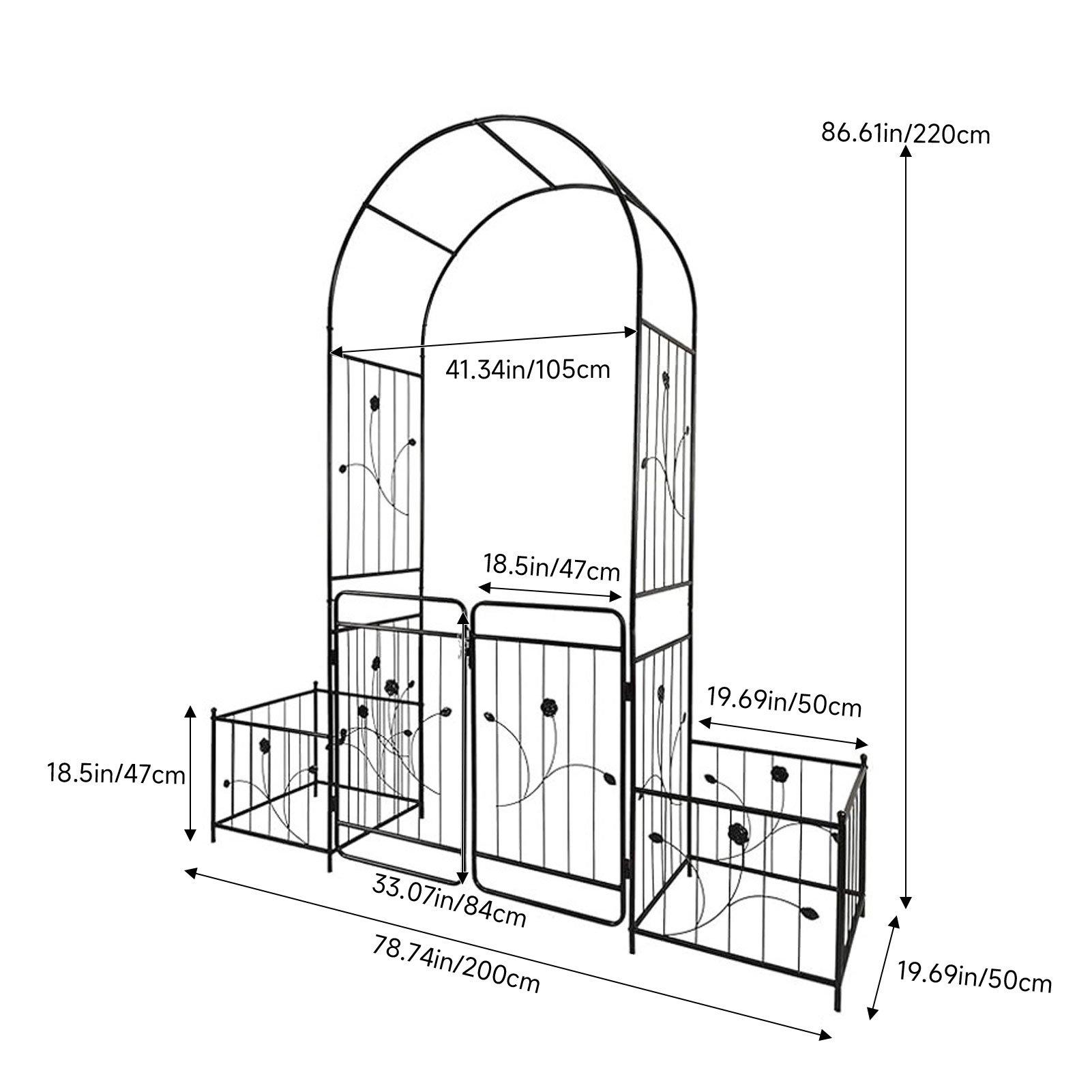 Black - Breeins - Black Metal Garden Arch with Gate - 5