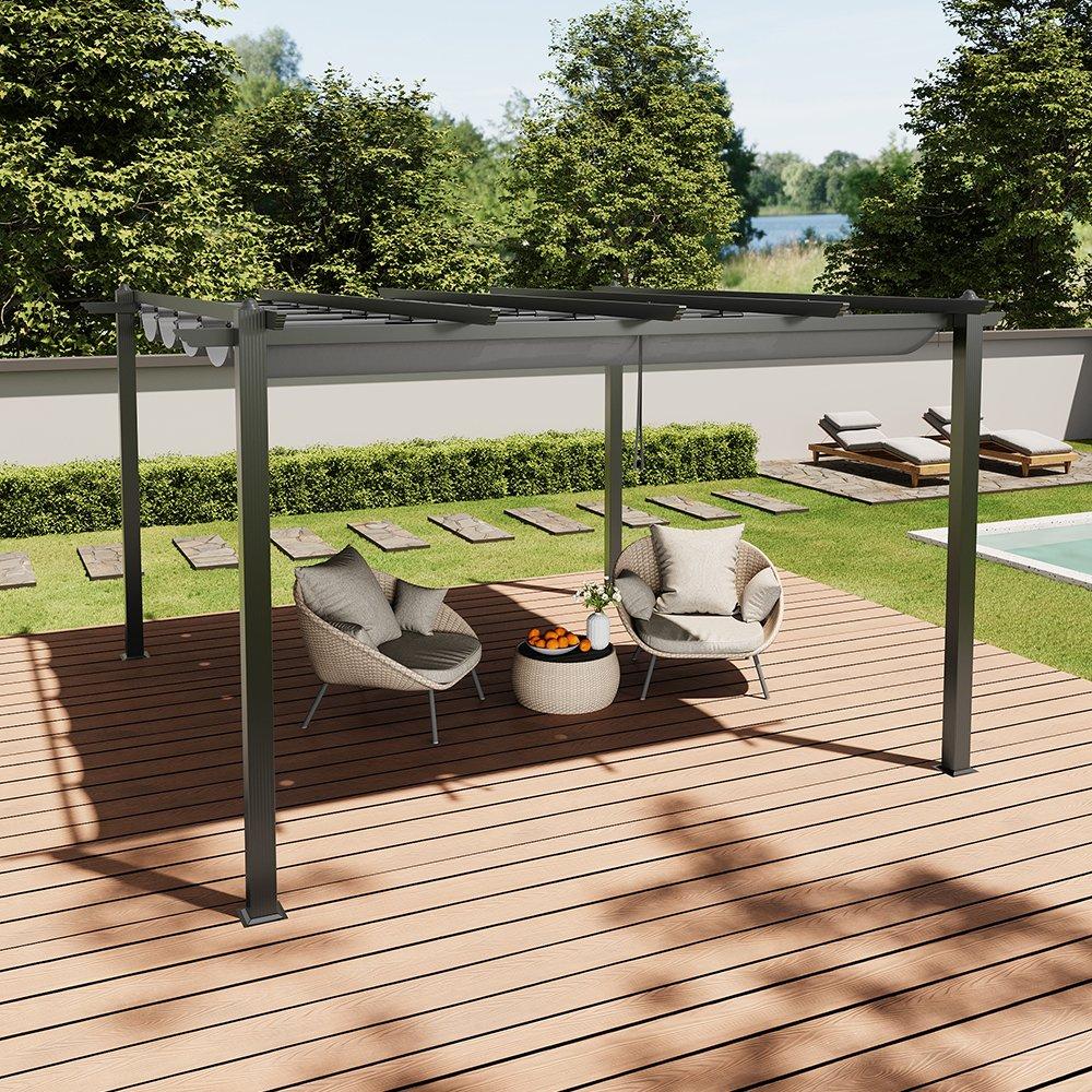 Black And Light - Breeins - 13x13ft Aluminium Pergola with Retractable Roof - 2