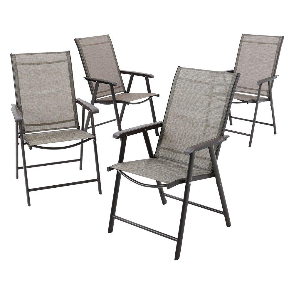 Brown - Breeins - Foldable Fabric Chairs Set of 4 Metal Frame - 6