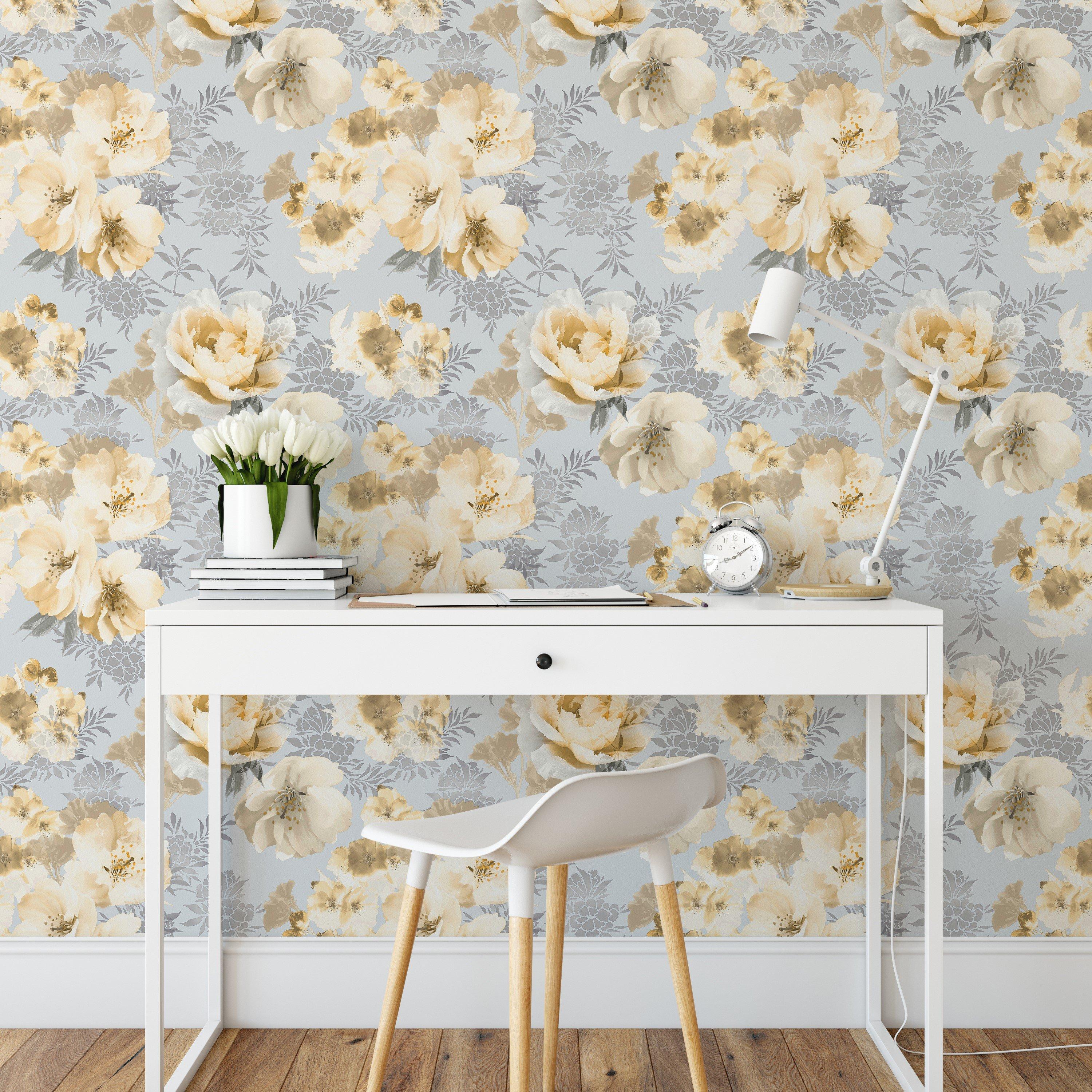 Ochre - Catherine Lansfield - Dramatic Floral Wallpaper - 2