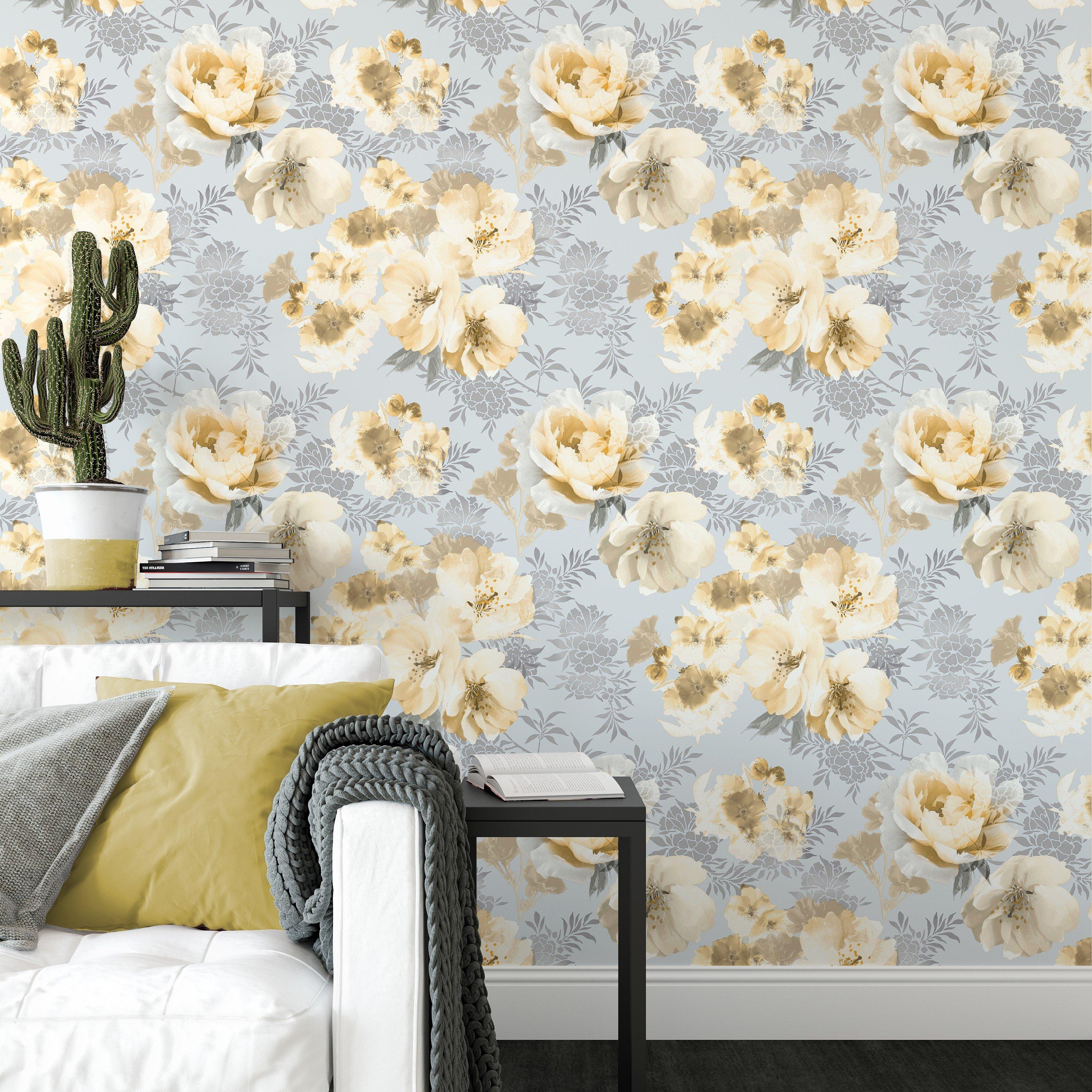 Ochre - Catherine Lansfield - Dramatic Floral Wallpaper - 3
