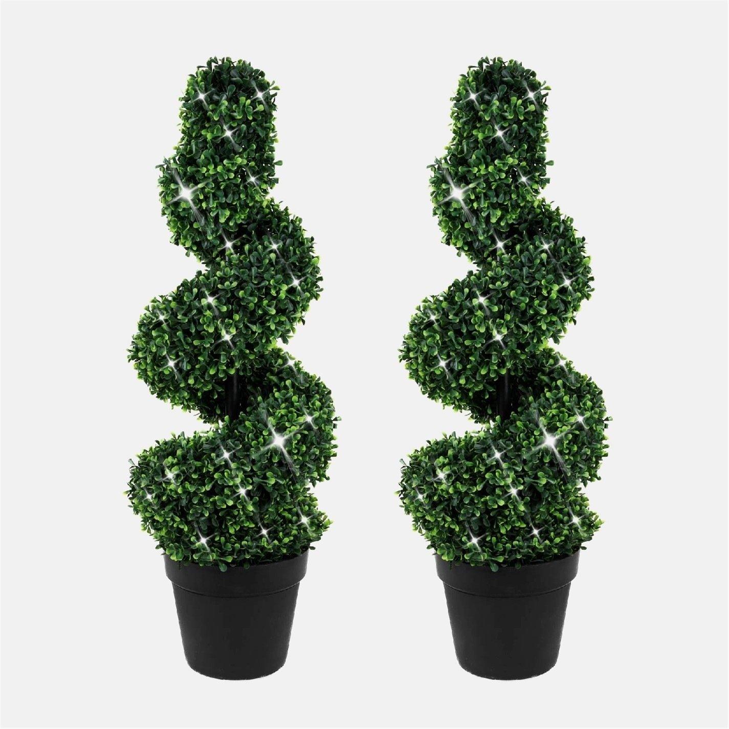 Streetwize Pair of Artificial Topiary Trees - Solar Powered Twist