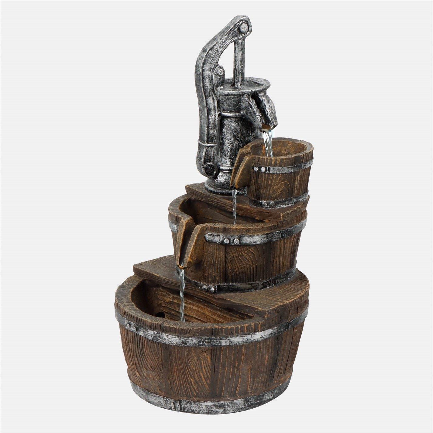 Brown - Streetwize - Solar Water Feature - Traditional Pump and Buckets Fountain - 3