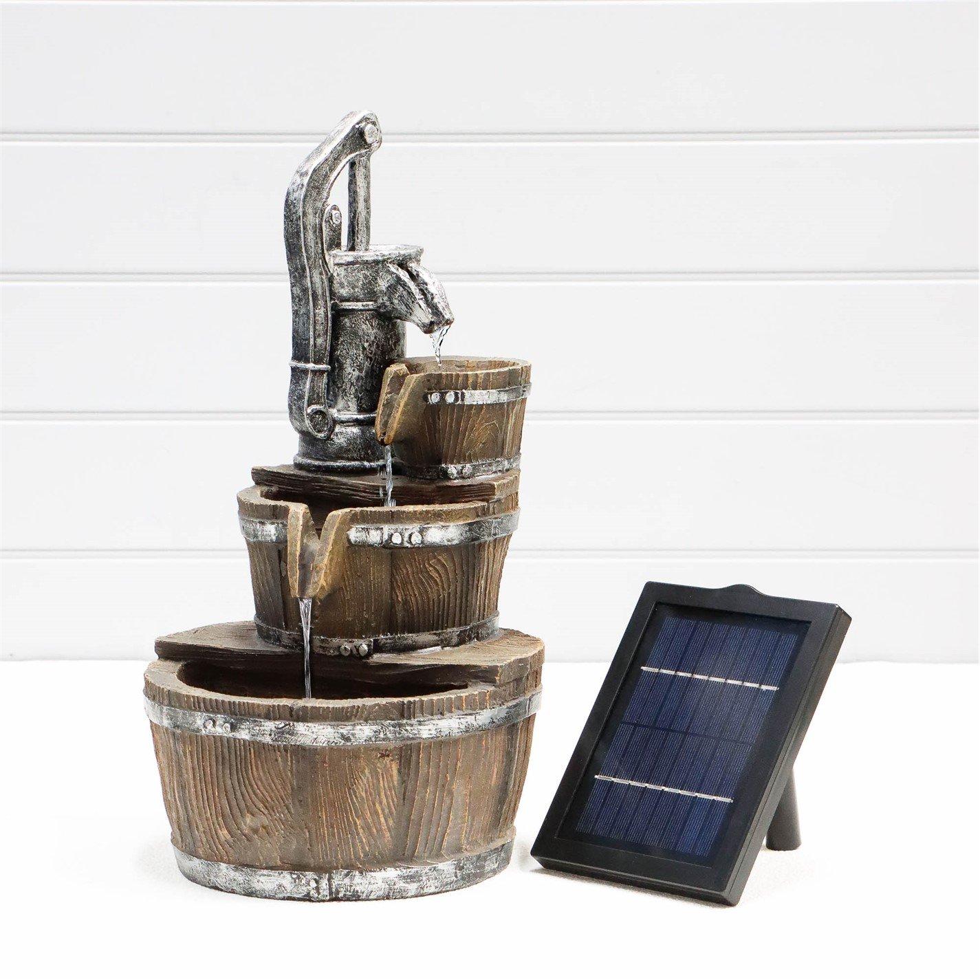 Brown - Streetwize - Solar Water Feature - Traditional Pump and Buckets Fountain - 5
