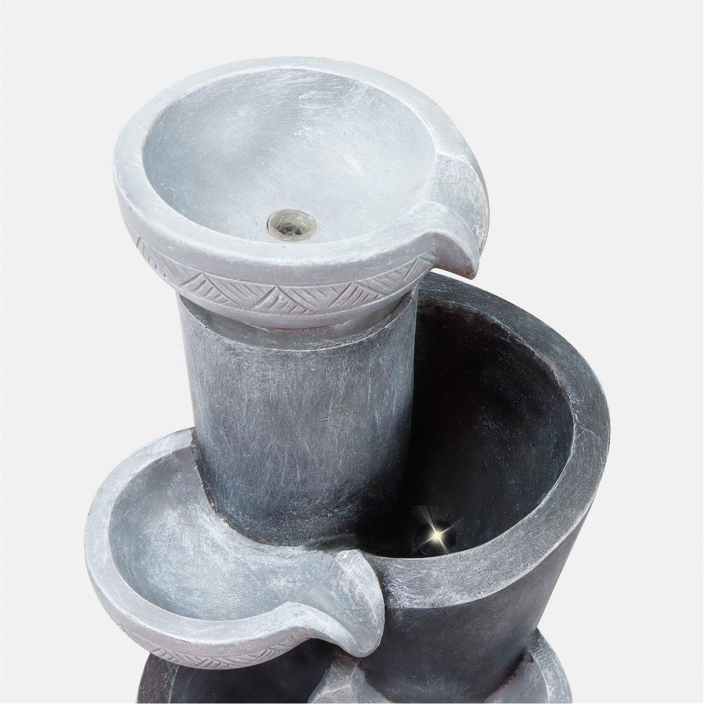 Grey - Streetwize - Solar Water Feature with Battery Backup - Tiered Slate-Effect Cascade - 2