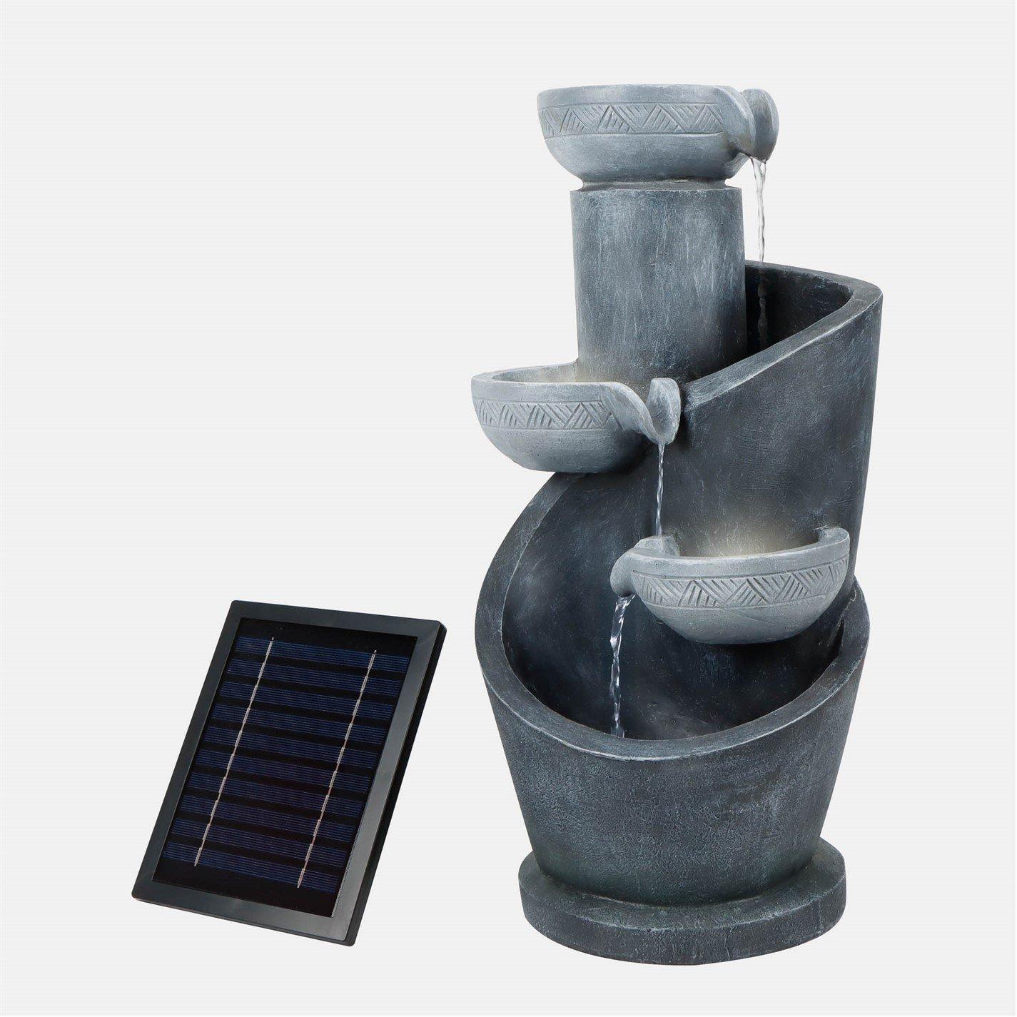 Grey - Streetwize - Solar Water Feature with Battery Backup - Tiered Slate-Effect Cascade - 4