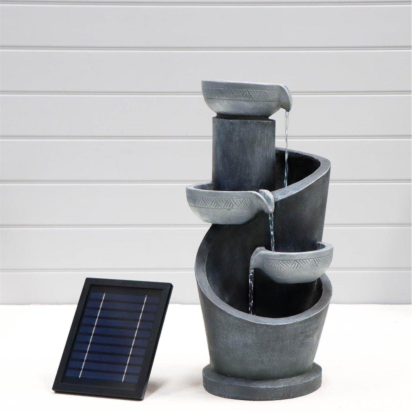 Grey - Streetwize - Solar Water Feature with Battery Backup - Tiered Slate-Effect Cascade - 6