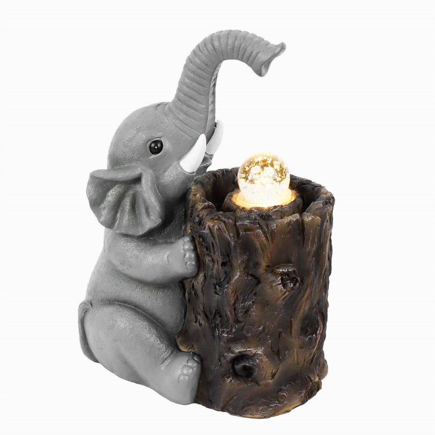 Grey - Streetwize - Solar Water Feature with Battery Backup - Elephant with Ball - 1