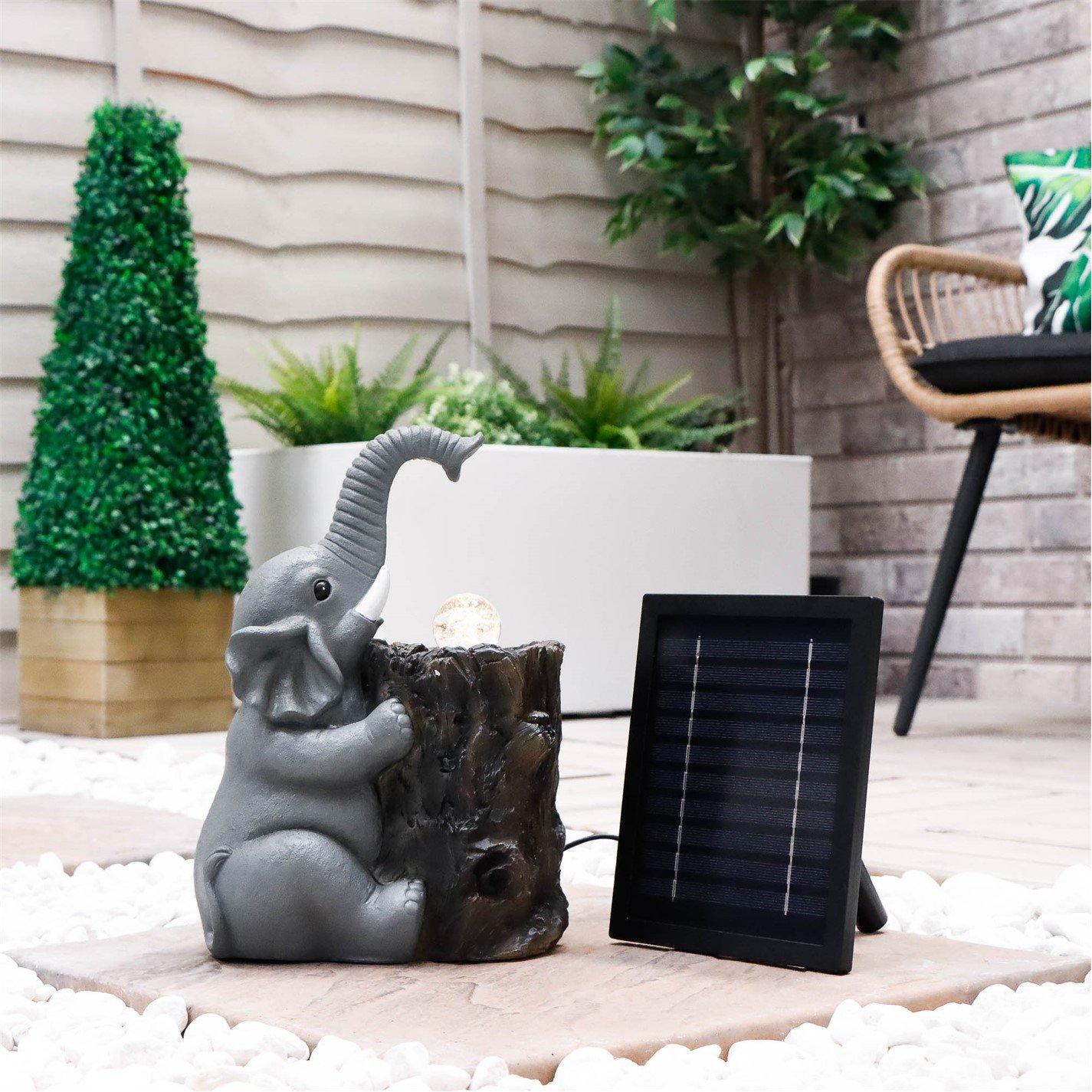 Grey - Streetwize - Solar Water Feature with Battery Backup - Elephant with Ball - 2