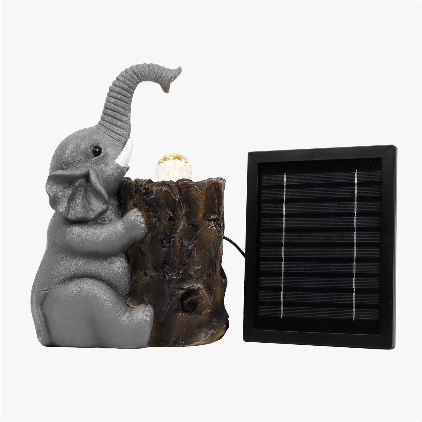 Grey - Streetwize - Solar Water Feature with Battery Backup - Elephant with Ball - 4